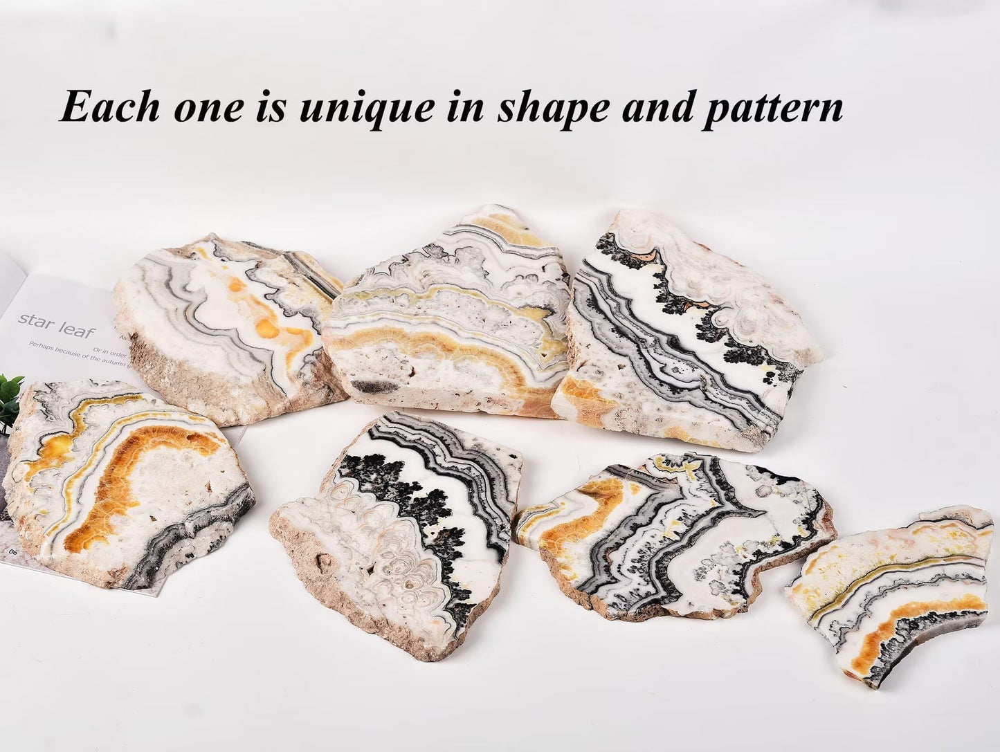 AMOYSTONE Large Healing Crystal Plate Decorative Calcite Stone Slices Quartz Pieces with Stand Office Home Decor Reiki Healing Gifts 0.4-0.6 Pound