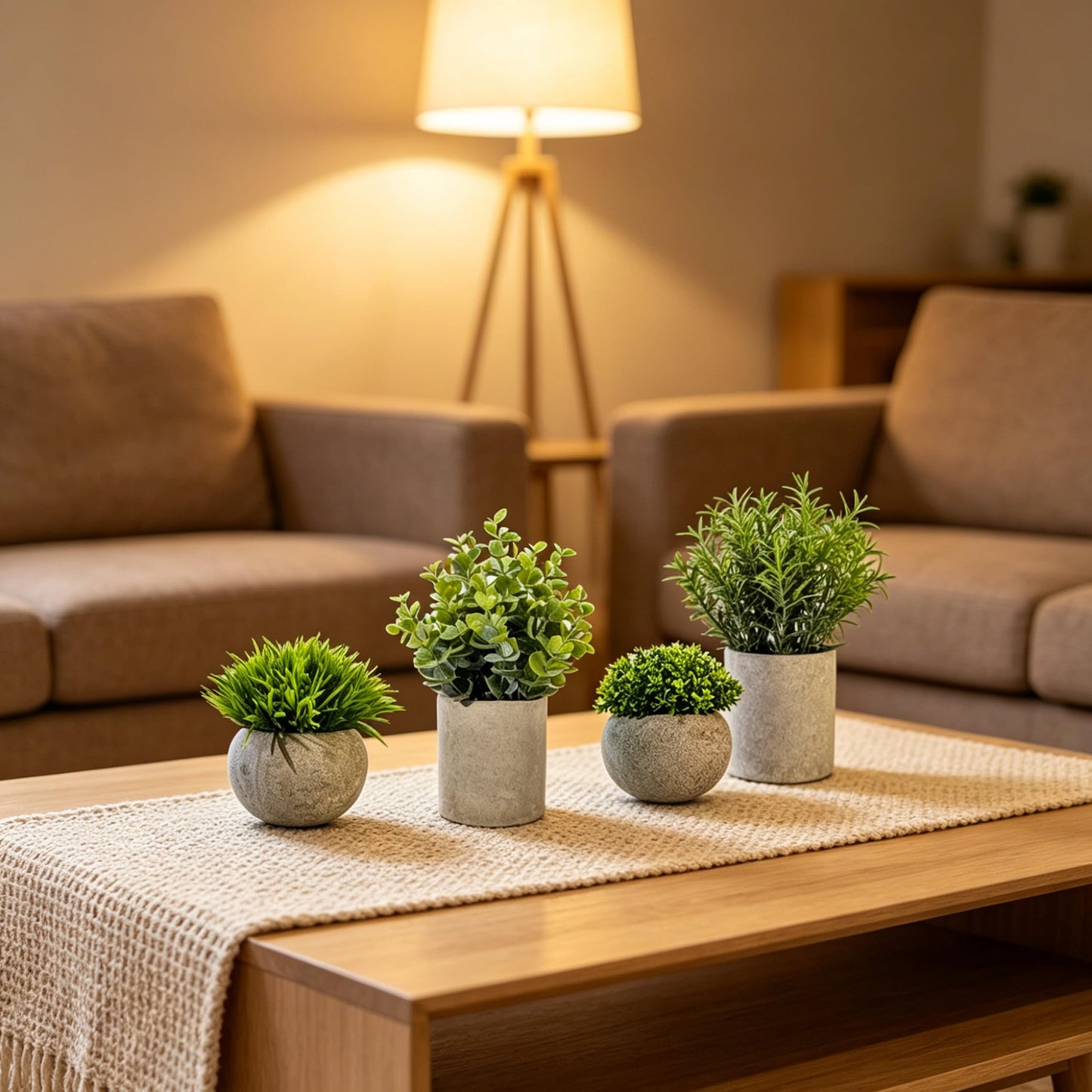 Sukoymi Small Artificial Plants in Pots, Faux Plants Indoor Small with Cement Pots for Desk, Shelf & Office Decor, Fake Plants Indoor Decorative Set of 4