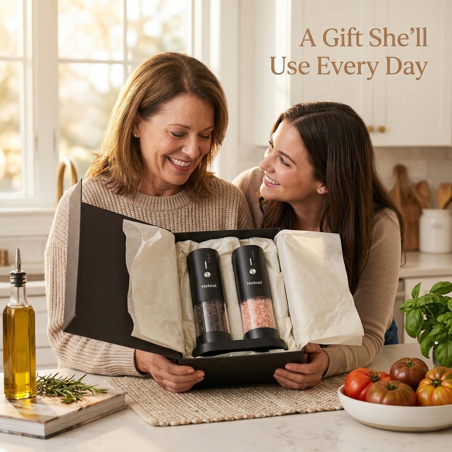 Hotool Electric Salt and Pepper Grinder Set - Rechargeable Salt and Pepper Shakers with Base - Adjustable Coarseness Salt Grinder - Kitchen Gadgets, Gifts for Mom, Dad, Women, Men, Sister, Grandpa