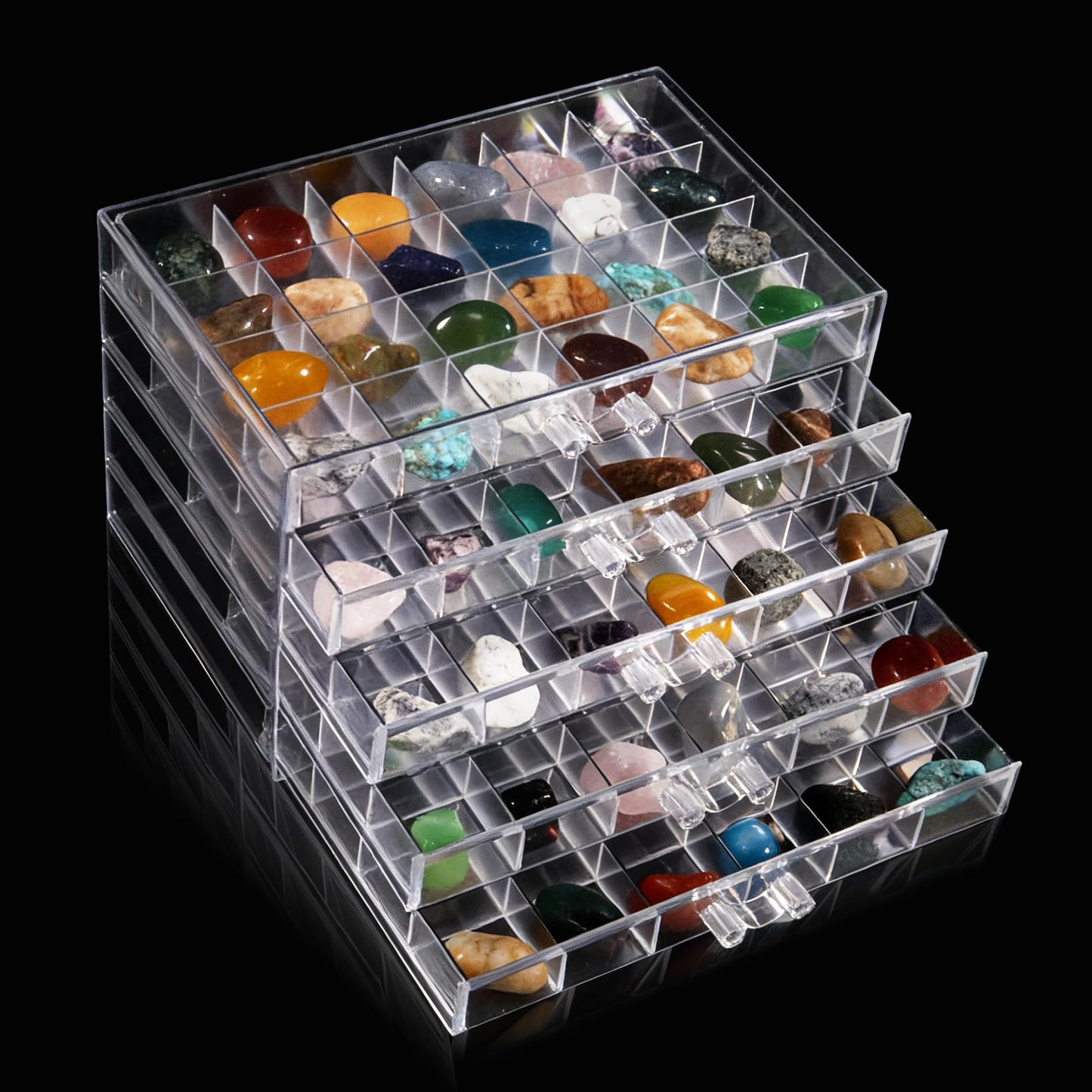 Legrape Rock Collection Box for Kids, 120 Grid Rock Collection Display Case, Clear Rock Storage Box for Gemstones Fossils Minerals