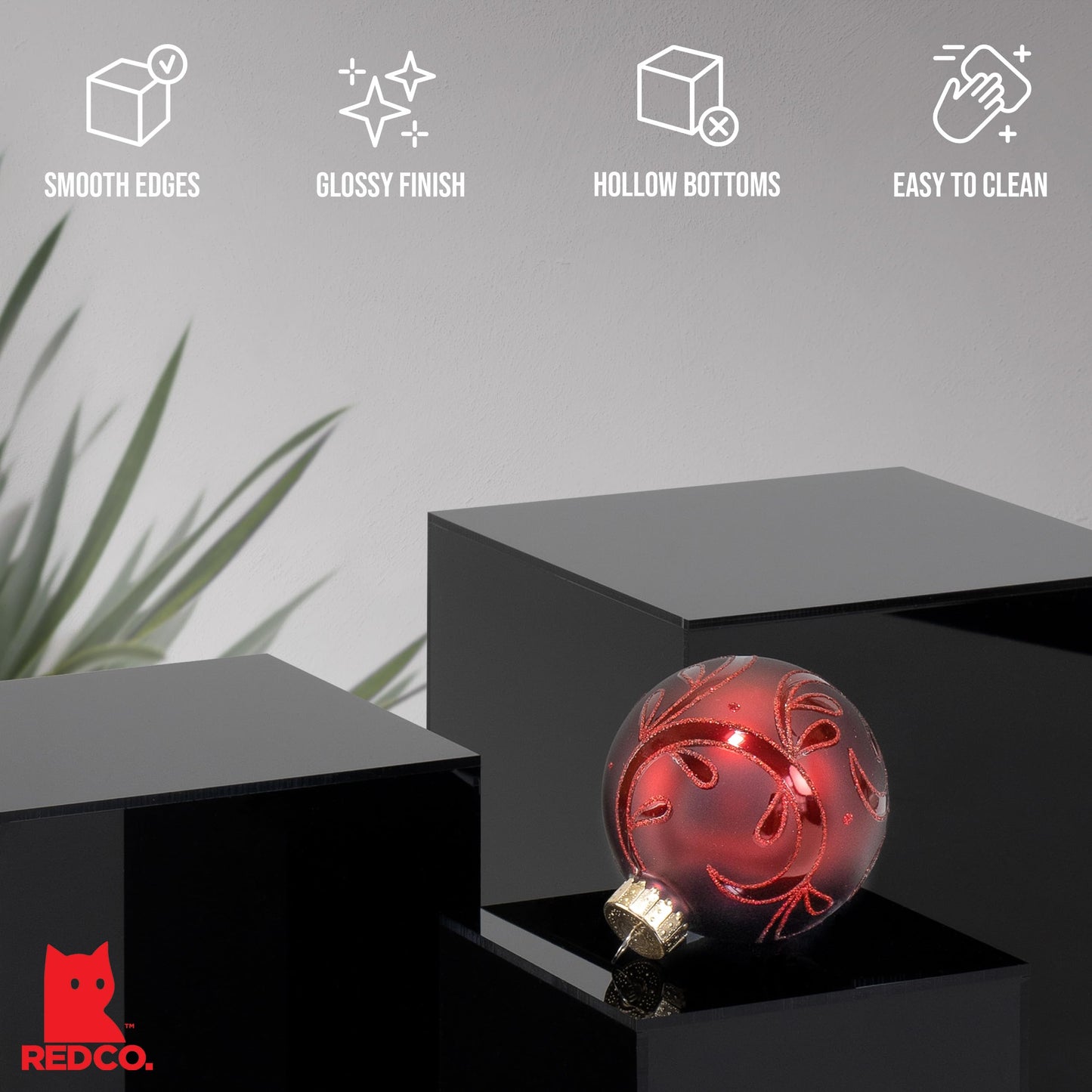 Red Co. Set of 3 Glossy Black Acrylic Cube Display Nesting Riser Stands with Hollow Bottoms - 2-Pack