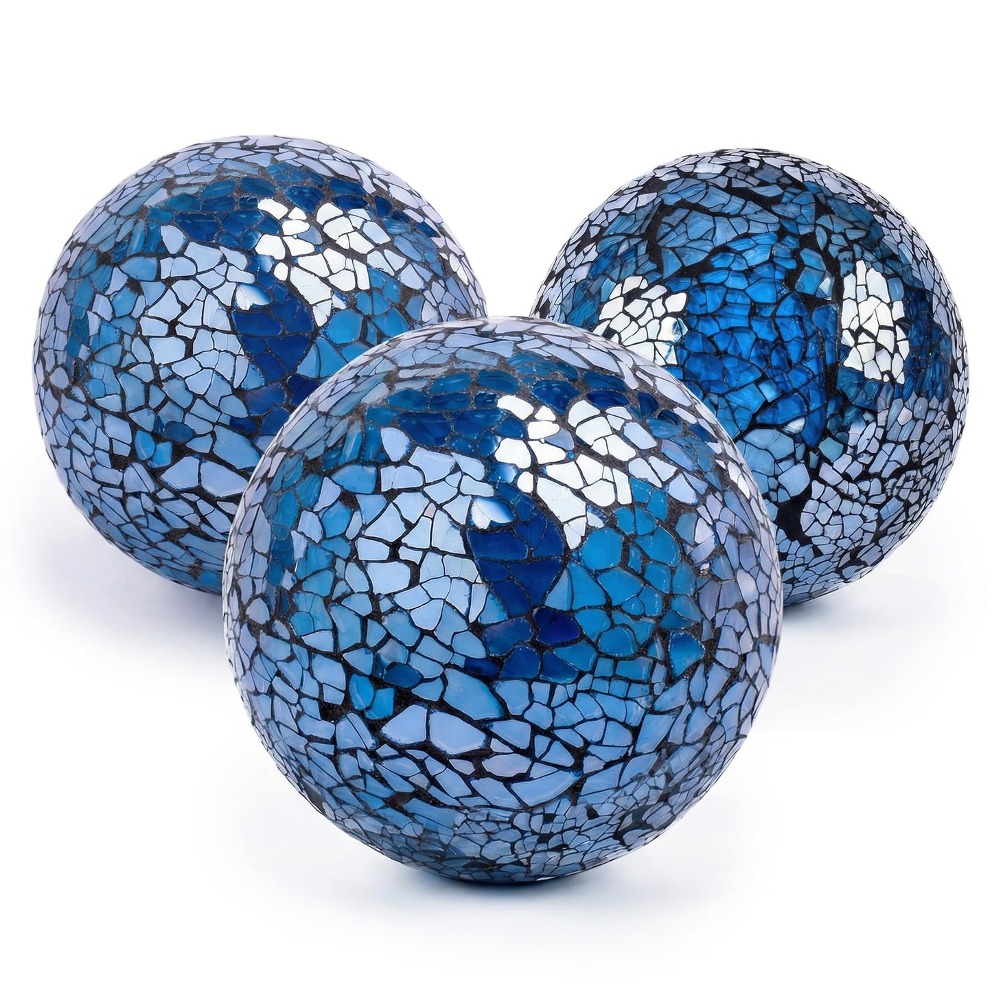 DomeStar 3PCS Decorative Balls for Bowls, 3 Inch Dark Blue Orbs Glass Balls for Centerpiece Bowls Mosaic Sphere for Home Decoration Dining Table