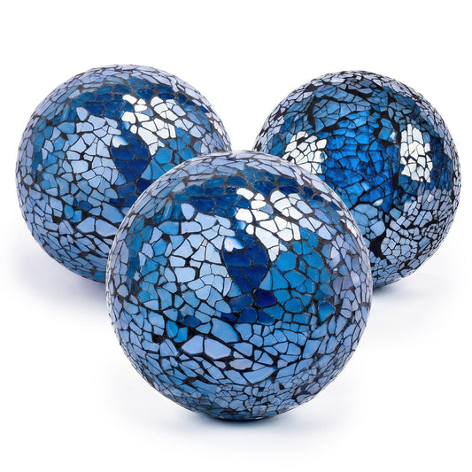 DomeStar 3PCS Decorative Balls for Bowls, 3 Inch Dark Blue Orbs Glass Balls for Centerpiece Bowls Mosaic Sphere for Home Decoration Dining Table