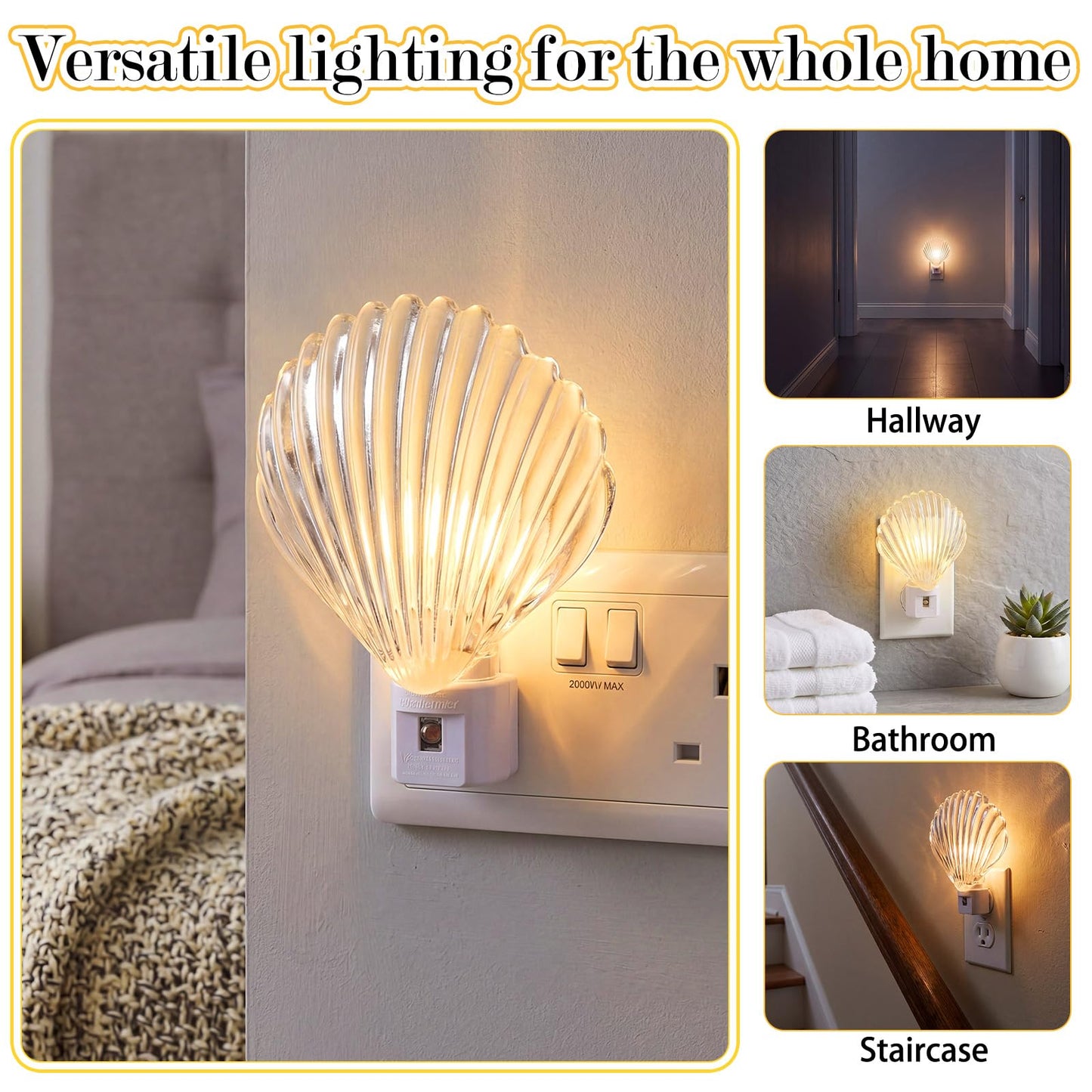Ropoloogy 1 Pcs Coastal Night Light LED Night Lighting Plug into Wall with Light Sensor Sea Bathroom Decor Ocean Glass Rotating Nightlights White Soft Lighting for Home Hallway Bedroom (Seashell)