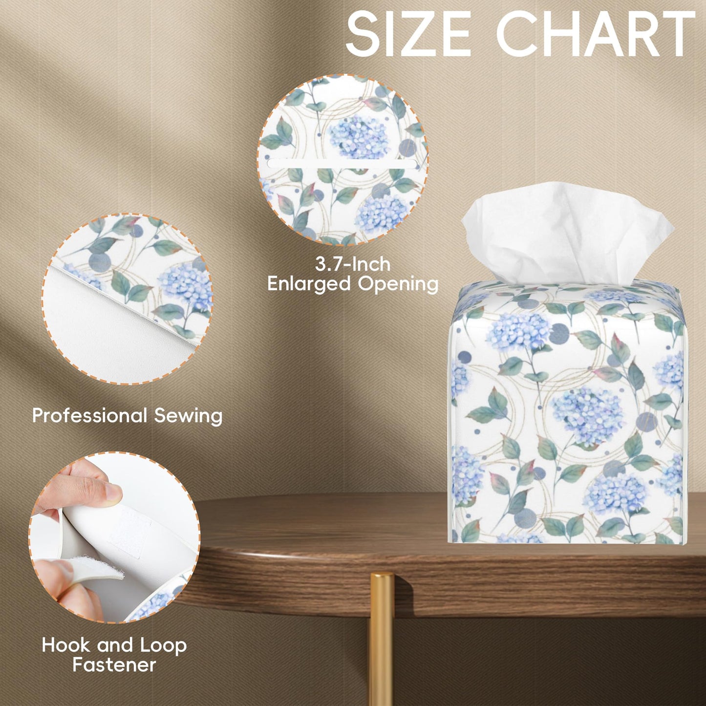 OHEGBXE Contemporary Floral Tissue Box Cover Holder Cube Facial Paper Organizer Dispenser, Abstract Hydrangea Flower, Square, PVC Leather, 5.2"L x 5.2"W x 5.2"H
