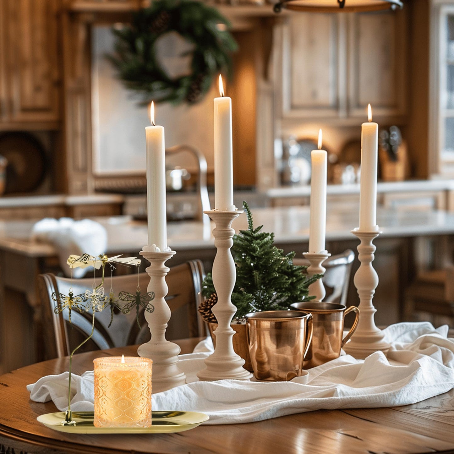 Rotary Candle Holder Dragonfly Gold Metal Spinning Tea Lights Candle Holder, Romantic Scandinavian Designed Candlestick Ornament for Wedding Party Christmas Festival Home Decor,Dragonfly