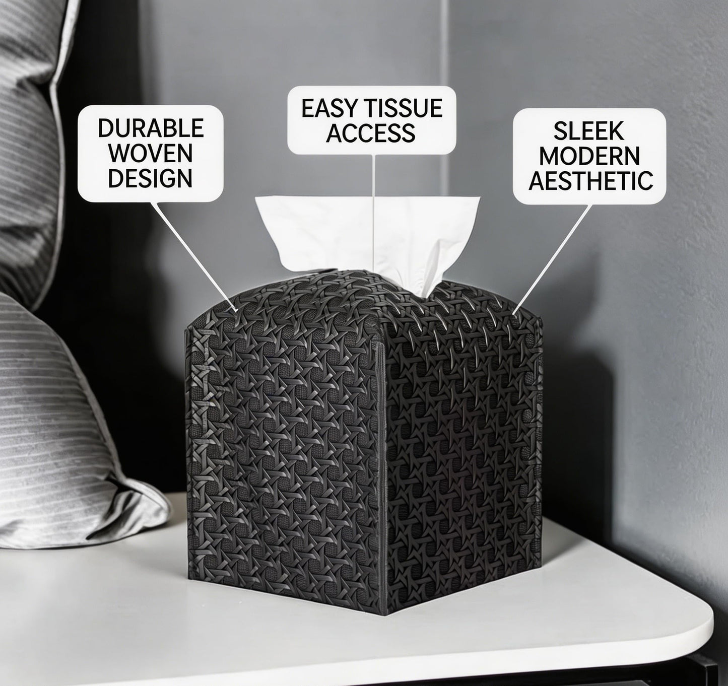 Crystal Mirror Tray with PU Leather Tissue Box Set - 2-Piece Bathroom Vanity Organizer, Decorative Perfume Tray and Tissue Holder for Bedroom, Living Room, Kitchen Countertop, Elegant Home Decor