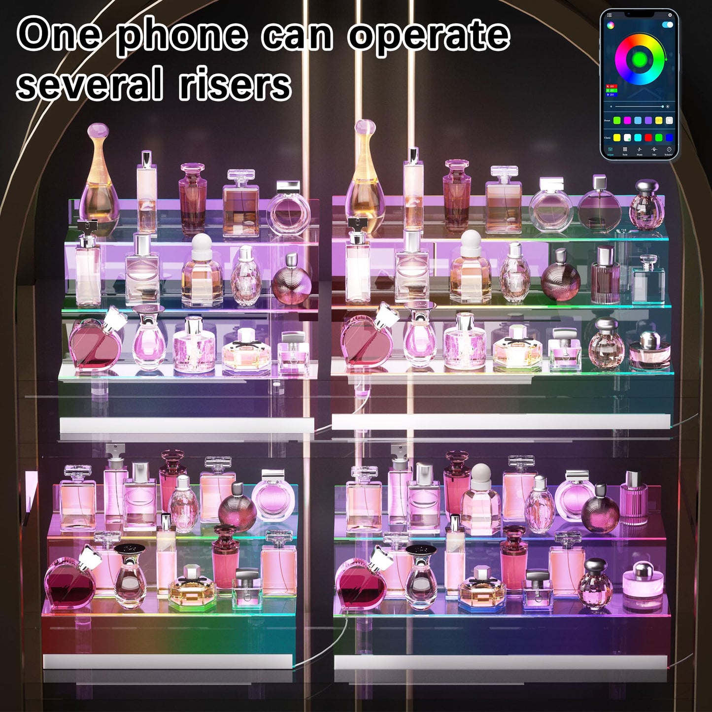 12” Acrylic Display Organizer with LED Light - 3 Tier Perfume Stand and Display Step Shelves Holder, Cologne Organizer for Men, Figures Stand, Porta Perfumes Para Tocador, Clear Riser, Dessert Shelf