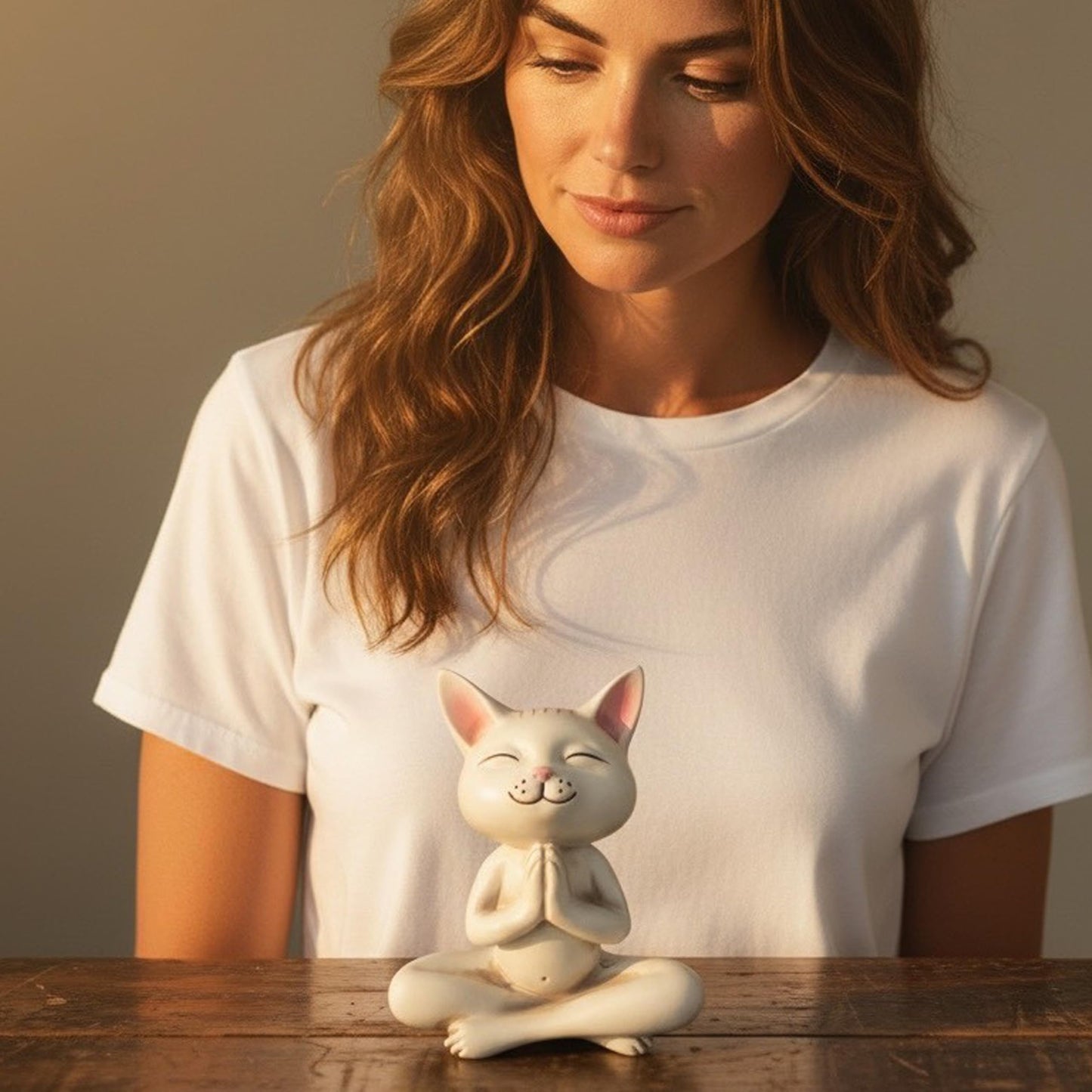 Top Brass Yoga Cat Figurine Statue – Meditating Praying Cat Desk Decor – Zen Home & Office Accent – Cute Resin Cat Sculpture for Shelf, Table or Gift – 5 Inch Mindful Cat Decor