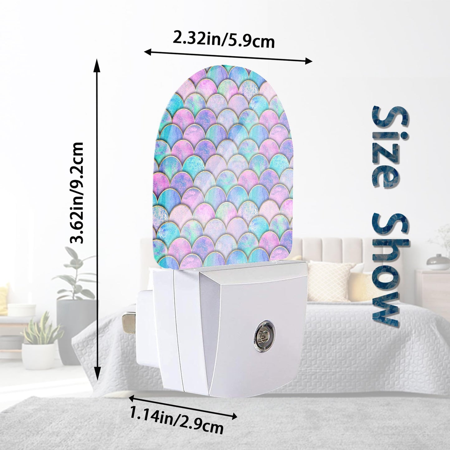 Axxitude Pink Mermaid Fish Scales Night Lights Plug into Wall for Girls Boys Room,Night Light LED Lamp Dusk to Dawn Sensor Round Lamp for Bedroom Bathroom Hallway Home Wall Decor