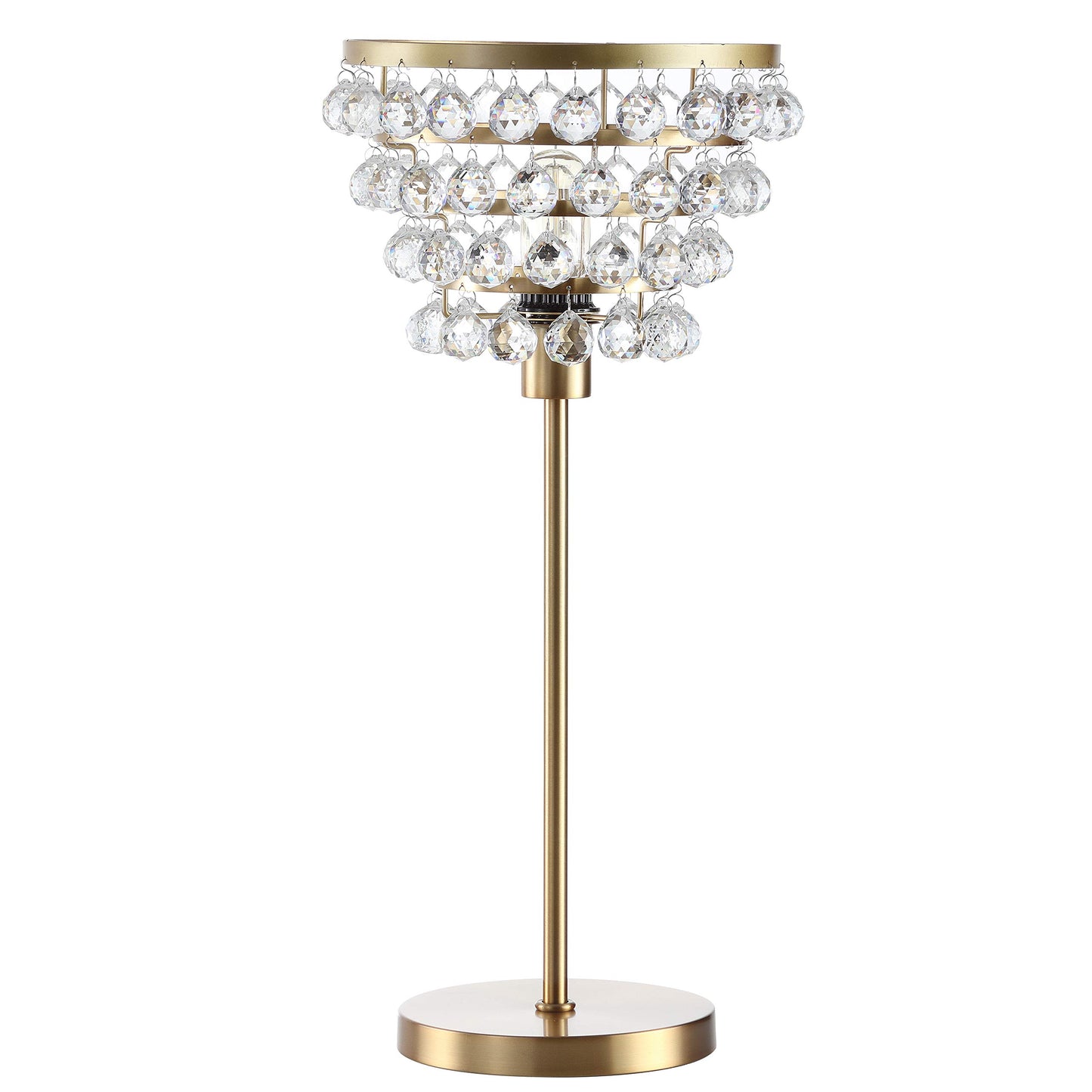 JONATHAN Y 25" Brass Gold/Clear Table Lamp, Modern Industrial Chandelier Style Light, Clear Crystal Beads, Glam Bedside Nightstand Lamp for Bedroom Living Room, LED Bulb Included (JYL9004B)