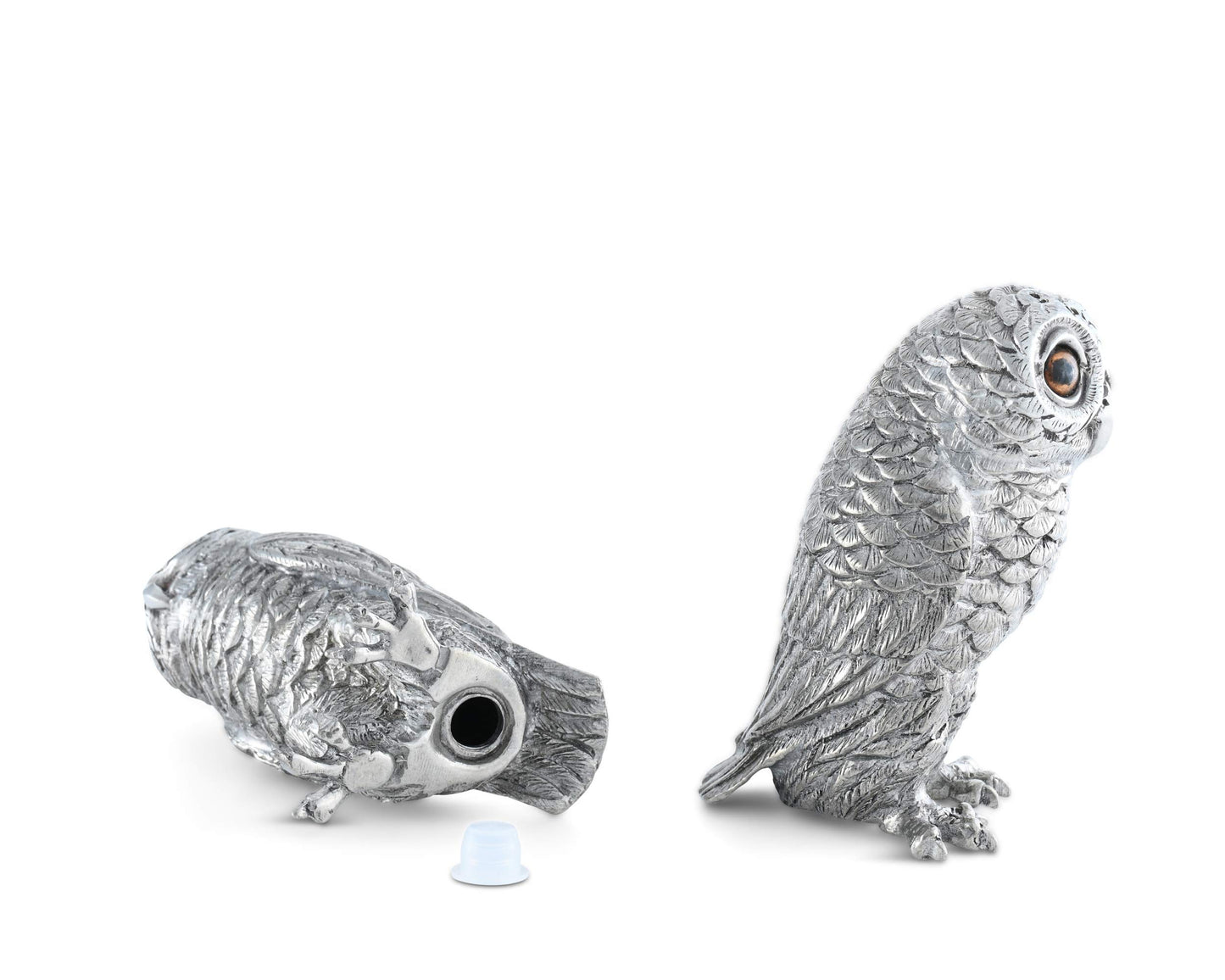 Vagabond House Pewter Metal Owl Salt and Pepper Shaker Set with Hand-Painted Eyes Thanksgiving Harvest Table 3.75 inch Tall