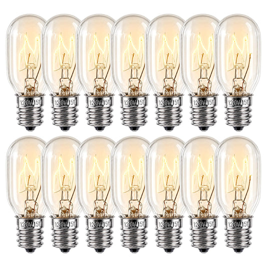 FRIGESWIFT Salt Lamp Bulb 15W, E12 T20 Candelabra Base Bulb for Himalayan Salt Lamps, Wax Warmers, Night Lights & Bathroom Lights, 120V 2700K Clear Glass - Pack of 14