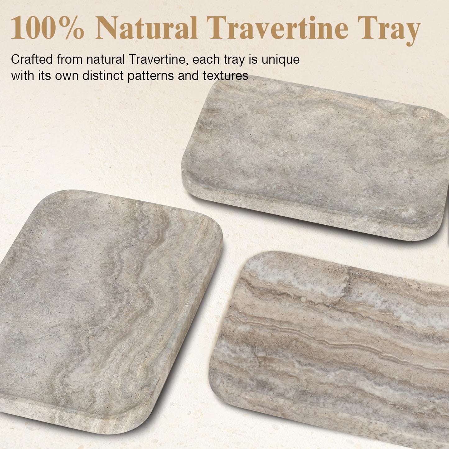 Moujings Natural Travertine Vanity Tray - Decorative Stone Marble Tray for Bathroom Countertop, Elegant Organizer for Home Decor, Jewelry, Candle, Makeup, Kitchen and Dresser Decor