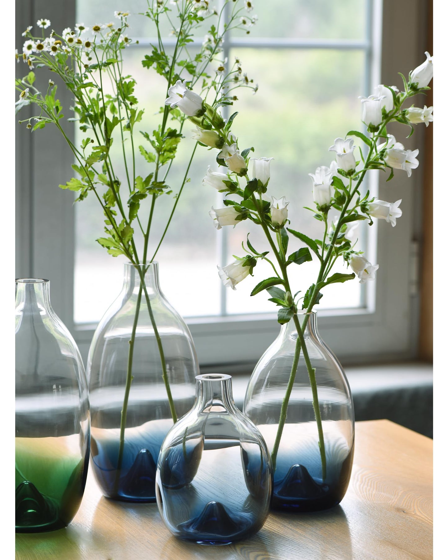 CONVIVA Glass Vase Set Modern Blue Glass Flower vases Decorative Large Home Decor Living Room Dinning Table,Wedding Party Event Tall Tabletop Set of 3