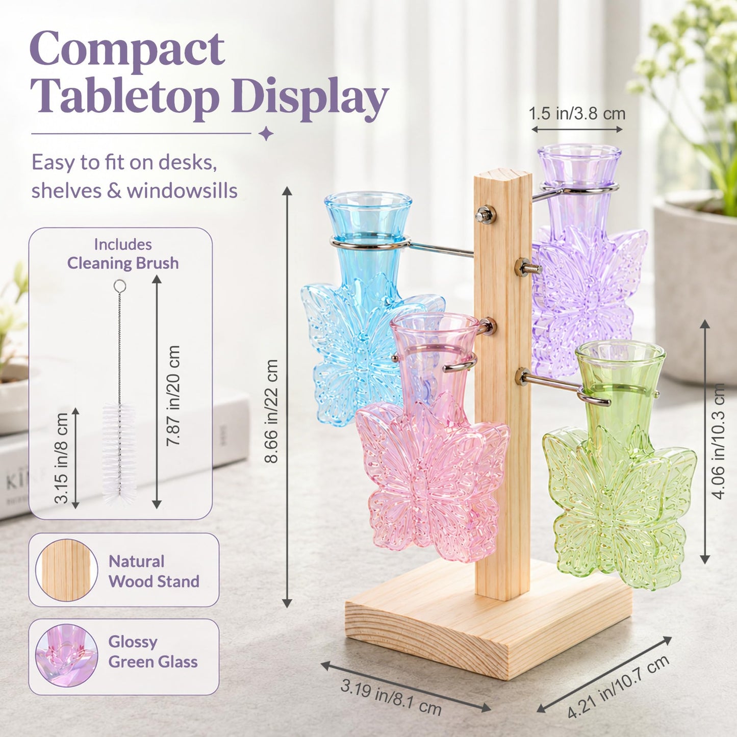 Nacome Plant Terrarium Propagation Stations: Colored Vase with Wooden Stand