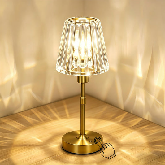 GDSZBYSM Gold Cordless Table Lamp, Rechargeable Battery Operated Lamp with 5200mAh & Stepless Dimming, Portable Crystal Glass Table Lamp for Living Room Bedroom Nightstand, Elegant Housewarming Gift
