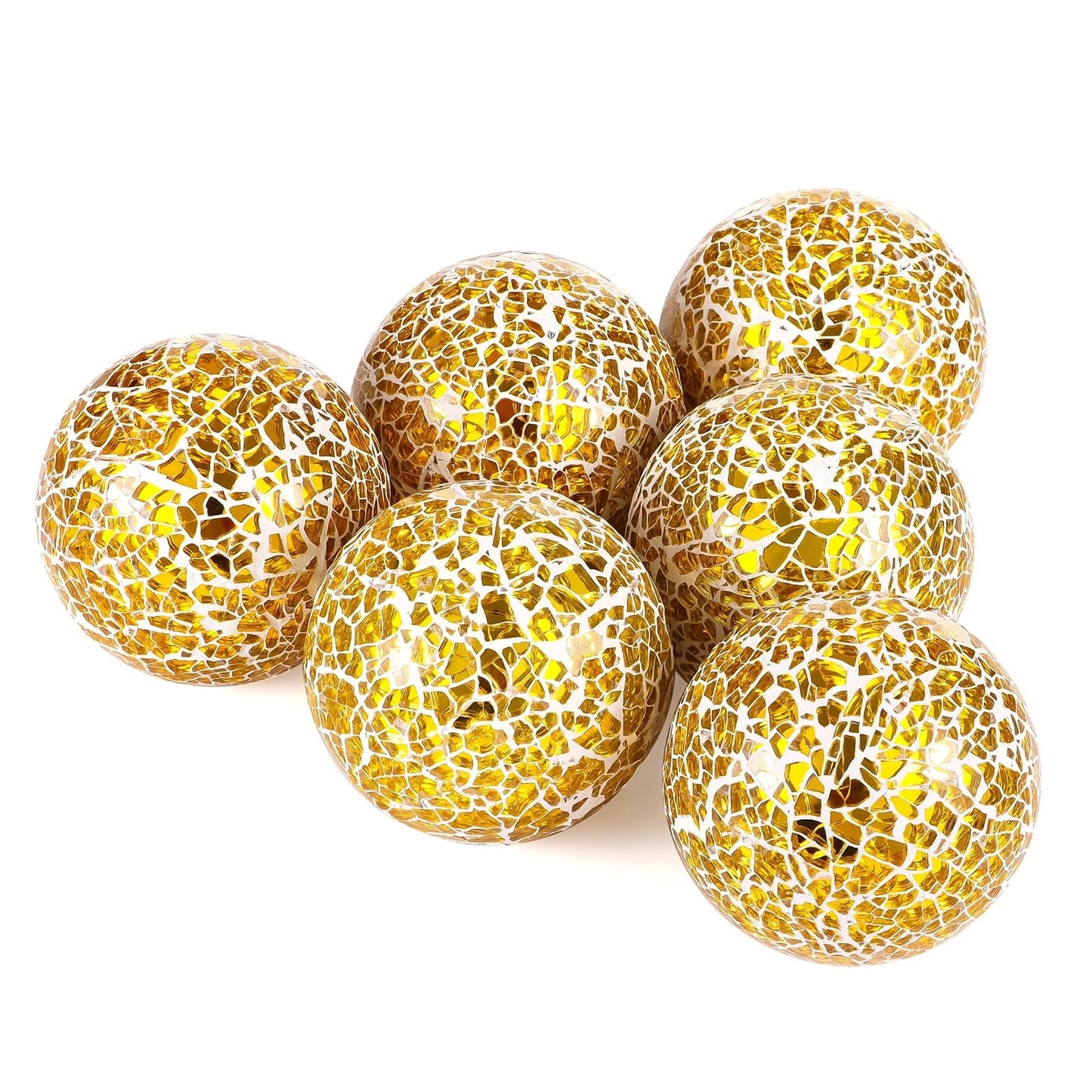 Calolin 6 PCS Golden Mosaic Glass Balls, 3.1 in Decorative Orbs Sphere Balls for Bowls, Vases, Table Centerpieces, Shiny Mosaic Decorative Balls for Living Room, Dining Table, Party Home Decor