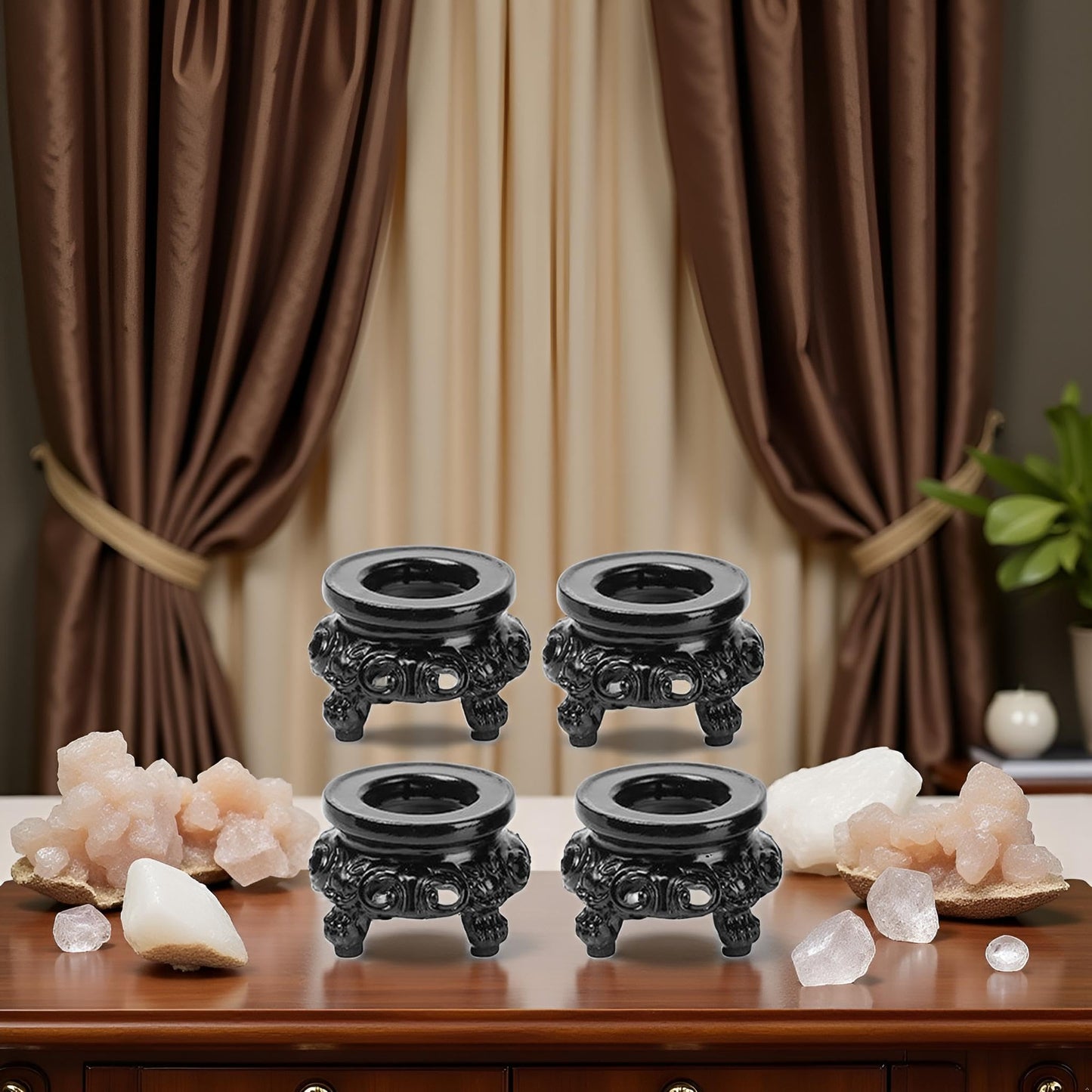 4Pcs Black Wooden Display Stand for Crystal Sphere Quartz Ball Holder Hollow Wood Stand Base for Crystal Ball Sphere Globe Stone Decoration Display Pedestals Display Stands Display Stands Home Decor