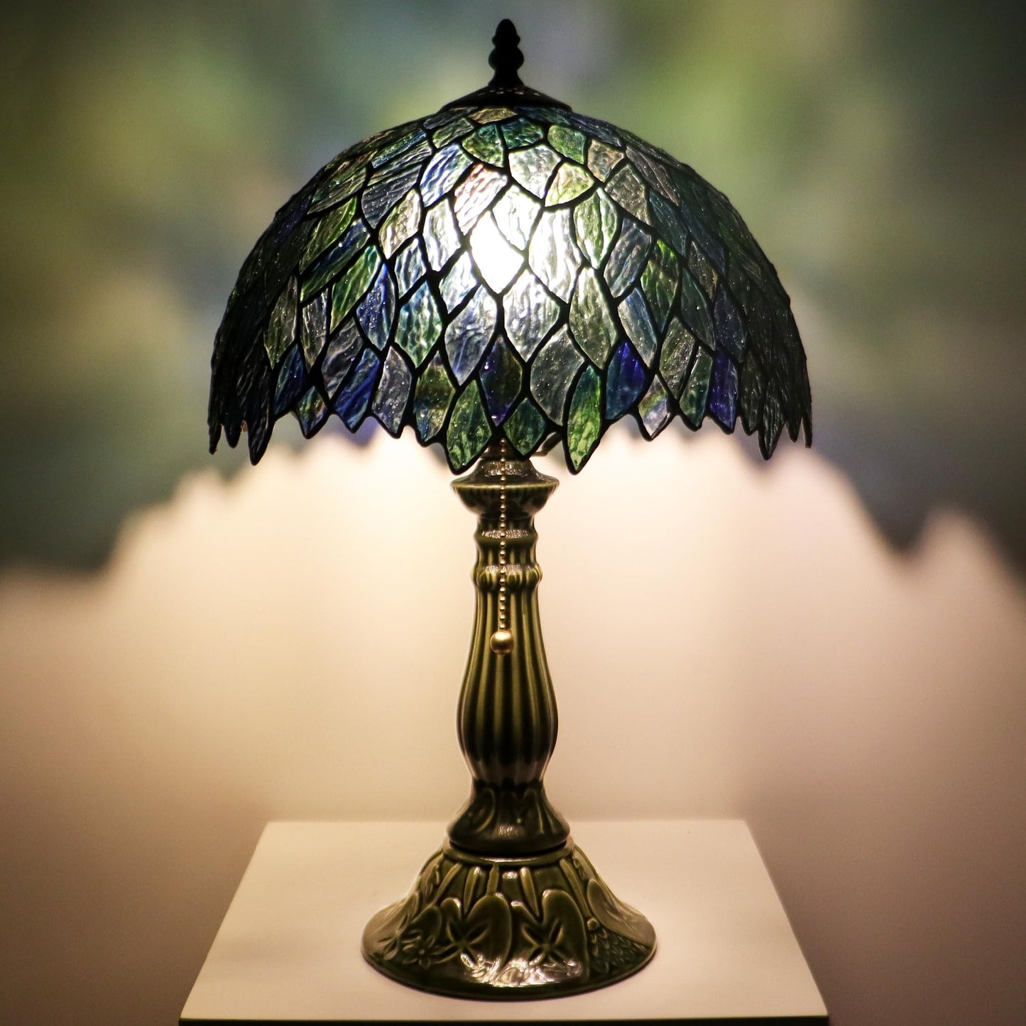 MQYXH Tiffany Style Stained Glass Table Lamp 18.5 Inch - Multicolor Leaf