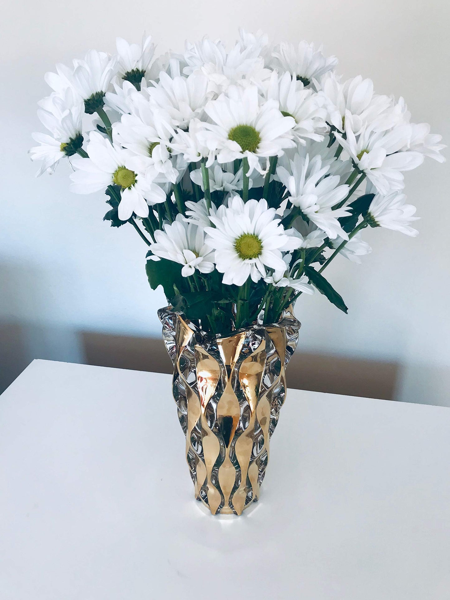 Symphony Crystal Glass Flower Vase | Handmade Luxurious Bohemian Home Decor | European Design | 12" tall Gold