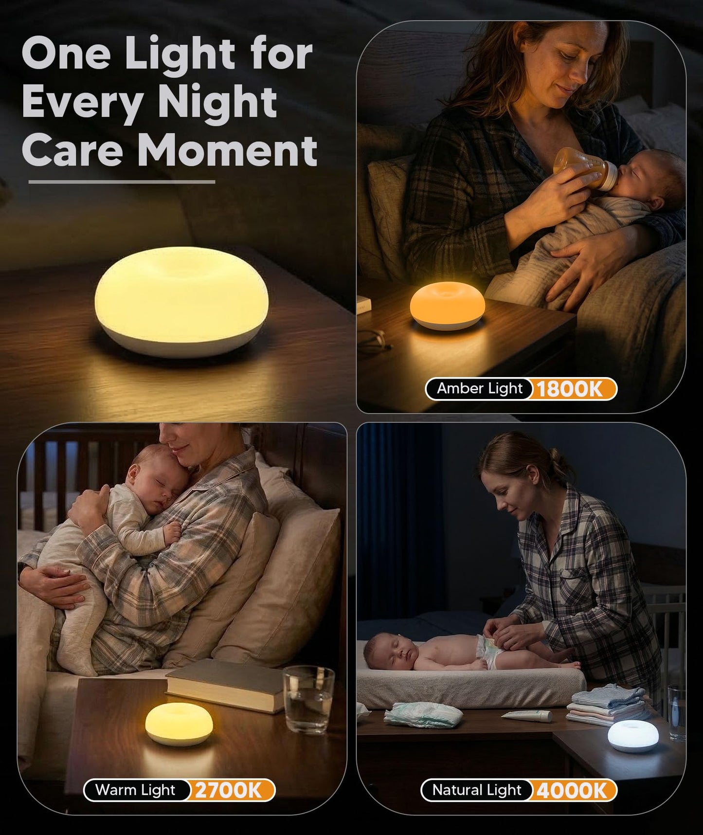 Baby Night Light for Nursery | Upgraded Flip Design with 1800K Amber Glow for Breastfeeding & Diaper Changes | Dimmable Silicone Egg Lamp, Brightness Memory, Child Lock, USB-C Rechargeable Nightlight
