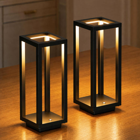 LOZNDA 2PCS Cordless Table Lamp, 250H Runtime Modern Rechargeable Table Lamp, Waterproof Battery Powered LED Table Lamp with Stepless Dimming for Bedroom Outdoor Dining Patio, IP54, Black