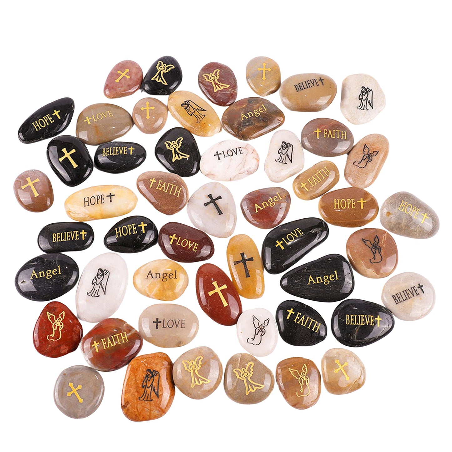 ROCKIMPACT 50PCS Angel Guardian Angel Stones Serenity Prayer Pebble Engraved Inspirational Motivational Healing Inspiring Rocks Encouragement Word Stones Wholesale Bulk, 2"-3" ea