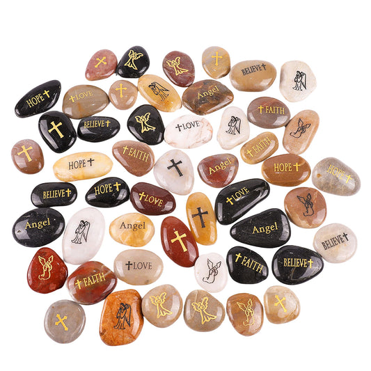 ROCKIMPACT 50PCS Angel Guardian Angel Stones Serenity Prayer Pebble Engraved Inspirational Motivational Healing Inspiring Rocks Encouragement Word Stones Wholesale Bulk, 2"-3" ea