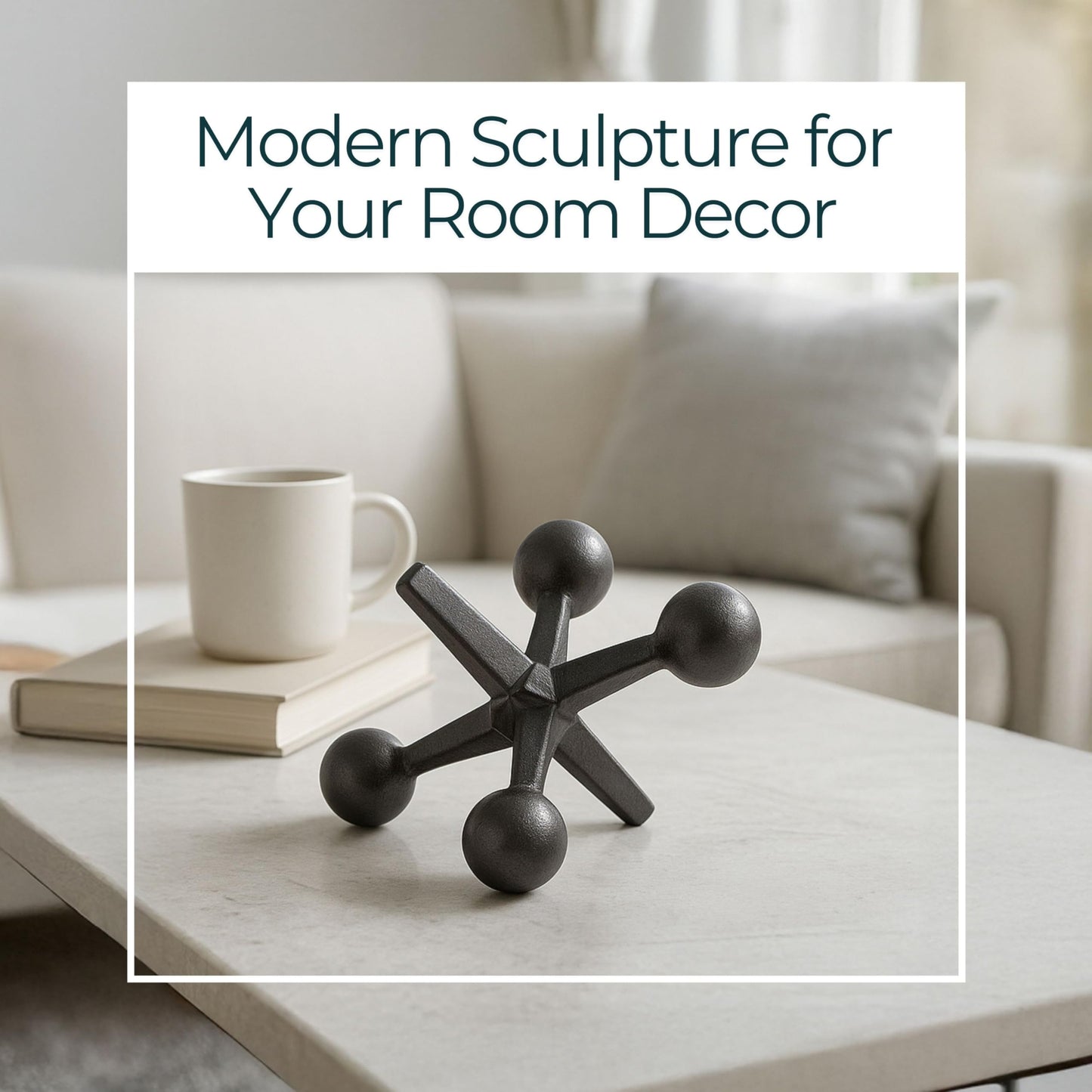 Black Metal Jacks Decorative Object – Abstract Sculpture Modern Home Decor Ornament – Shelf Styling & Coffee Table Decor for Bathroom, Office & Living Room – 7" x 5"