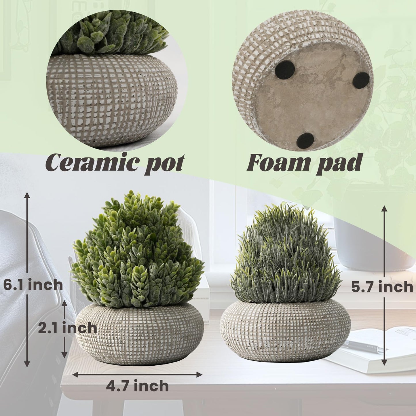 PENGYEE Fake Plants Set, 5Pcs Artificial Plants Indoor in Cement Planter for Home Bathroom Bedroom Kitchen Office Room Decor