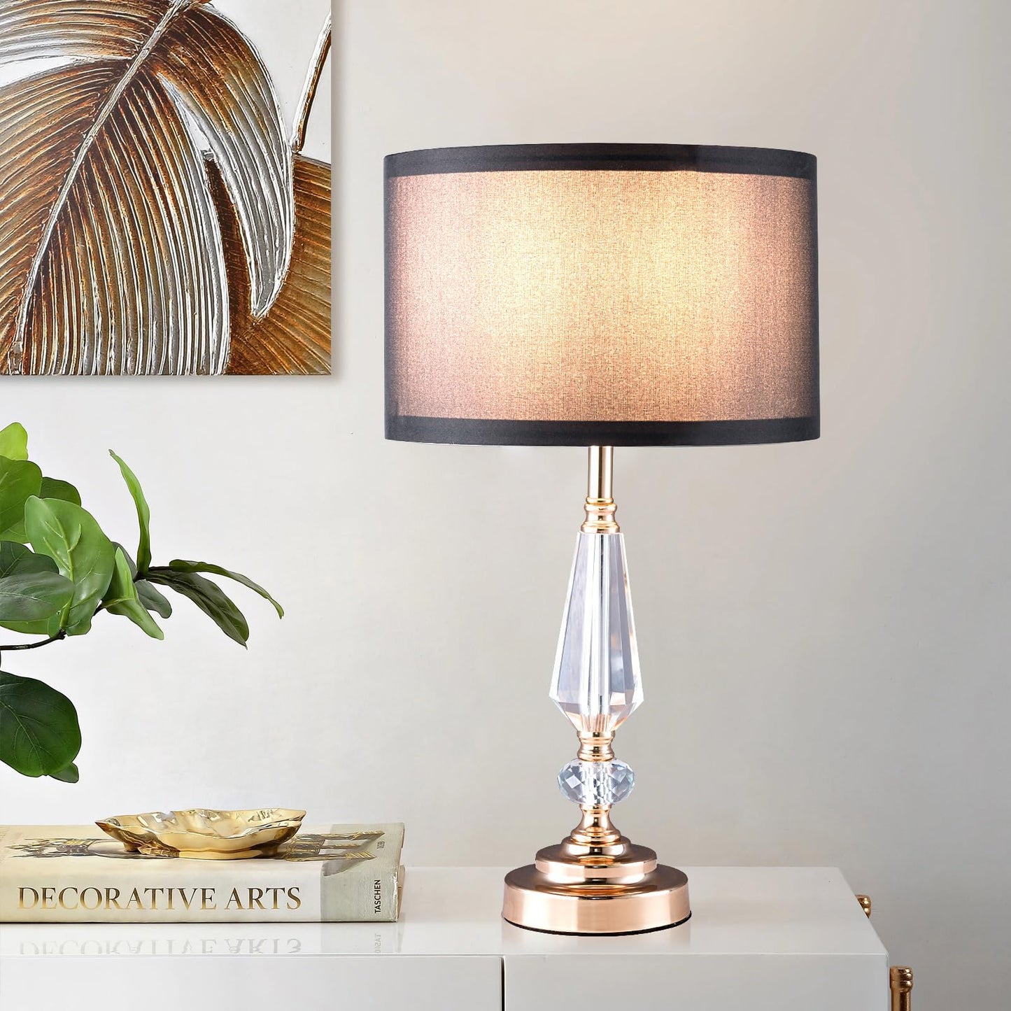 LYJRSMNX Crystal Table Lamp, Multi-Style Bedside Lamp for Bedroom Living Room Office (Crystal Pillar, Table Lamp, Black)