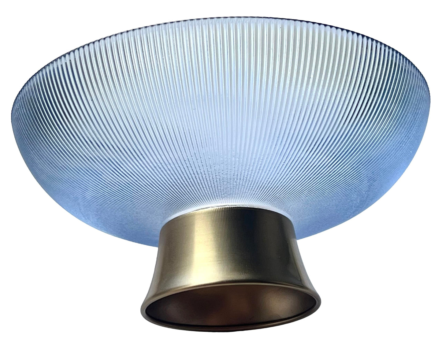 Round Glass Decorative Bowl (Blue), 9.8 Inches Handblown Striped Design Glass Bowl with Rust Resistant Metal Base,Decor Fruit Bowl for Home Decor,Table Centerpiece,Kitchen Island and Dining Decor
