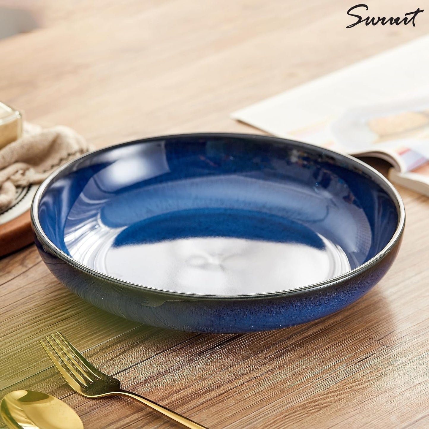 Swuut Transmutation Glaze Serving Pasta Bowl,10 inch Ceramic Wide Salad Bowls,50 Ounce Large Big Fruit Bowl for Kitchen, Microwave Oven Dishwasher Safe (Blue)