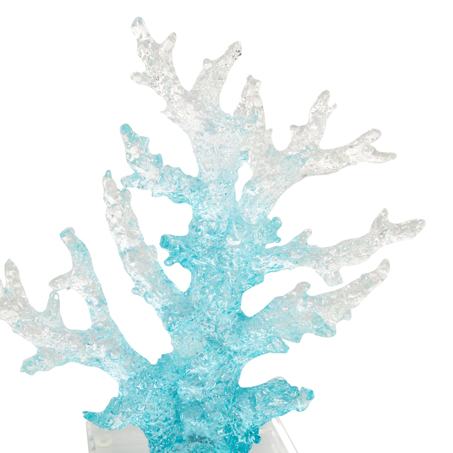 Deco 79 Glass Coral Decorative Sculpture Ombre Home Decor Statue with Clear Square Base, Accent Figurine 8" x 4" x 9", Blue
