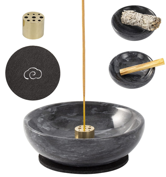 Fasolahome Incense Holder, Beautiful Natural Marble Incense Burner for Meditation, 9 Incense Holes Suitable for Most Types (Black)