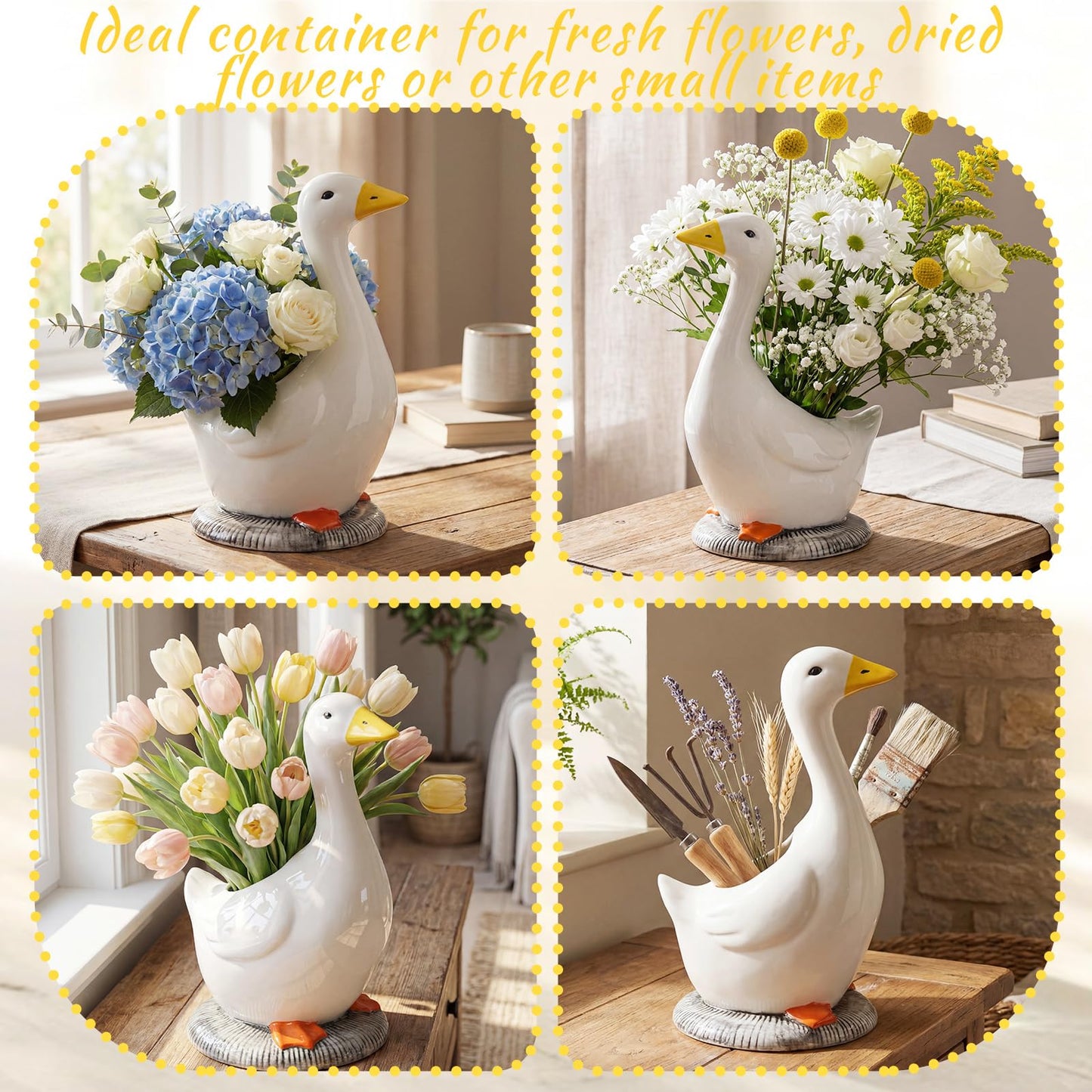 FoldTier Silly Goose Vase Ceramic Cute Flower Vase Goose Birthday Party Table Centerpieces White Animal Planter Pot Home Decor for Office Living Room Kitchen Bathroom Decor Housewarming Gifts