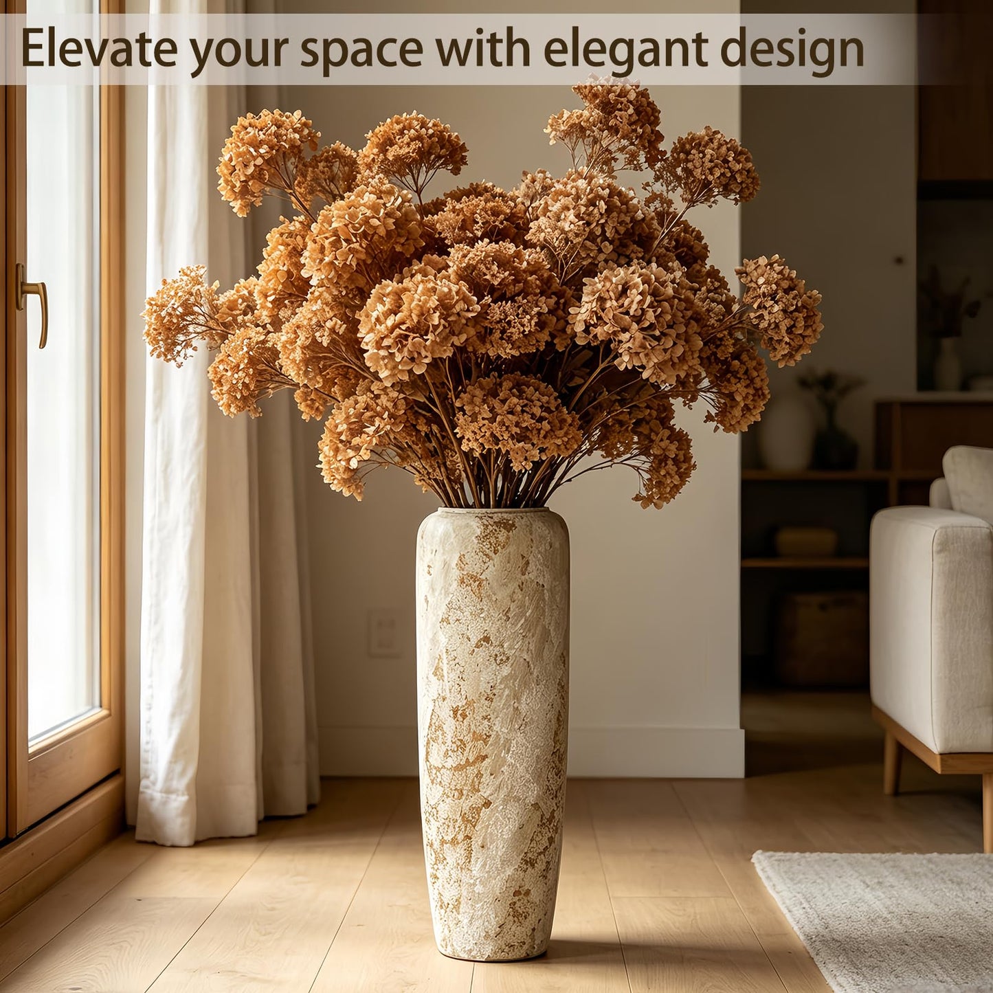 Rustic Oversized Ceramic Floor Vase – 23.6 Inch Handpainted Rustic Pottery Vase, Extra Tall Neutral Vases for Corner, Foyer & Large Floral Arrangements