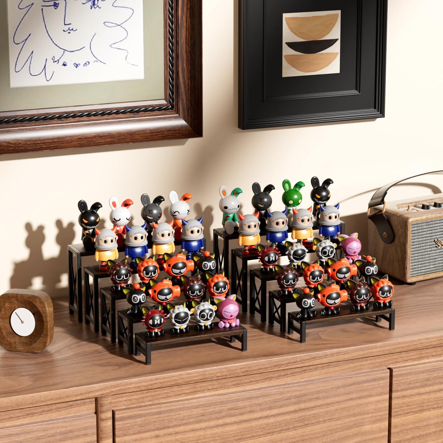 YOOMONA Stackable Wooden Cologne Organizer for Men, 5-Tier Tray Risers Display Makeup Perfume Organizer for Women, Wood Cupcake Stand, Buffet Shelf, Dessert Food Risers, Figure Collectible Stand