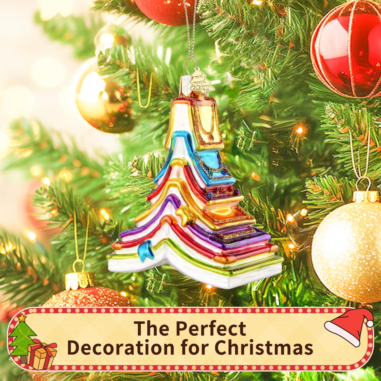 Hzyc Christmas Ornaments,Glass Book Ornament for Tree,Christmas Decorations