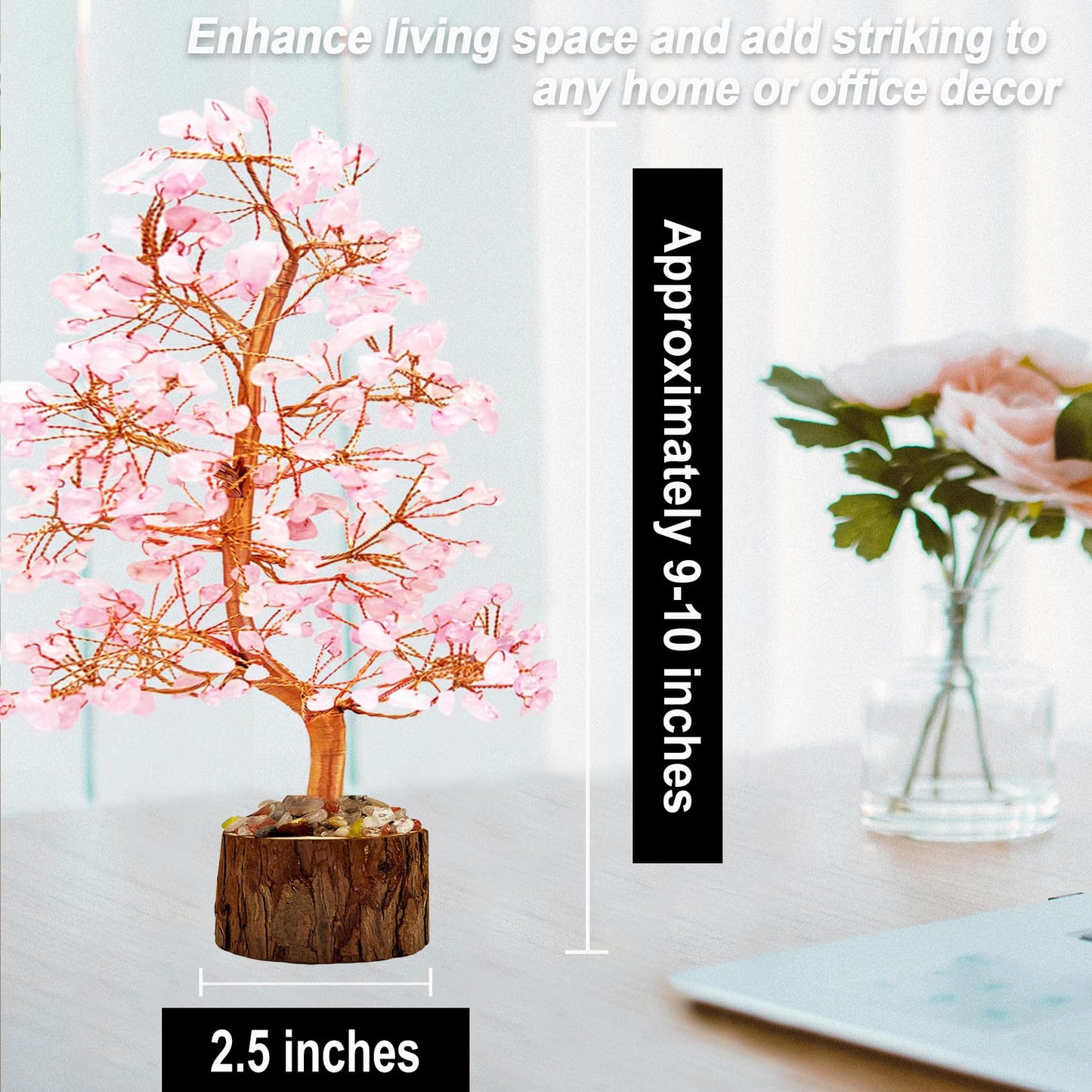 Tizzomx Crystal Healing Chakra Tree of Life Rose Quartz, Sister Women Mom Birthday Spiritual Gifts Positive Energy & Good Luck, Bonsai Gem Stone Feng Shui Money Tree House Home Office Room Desk Decor