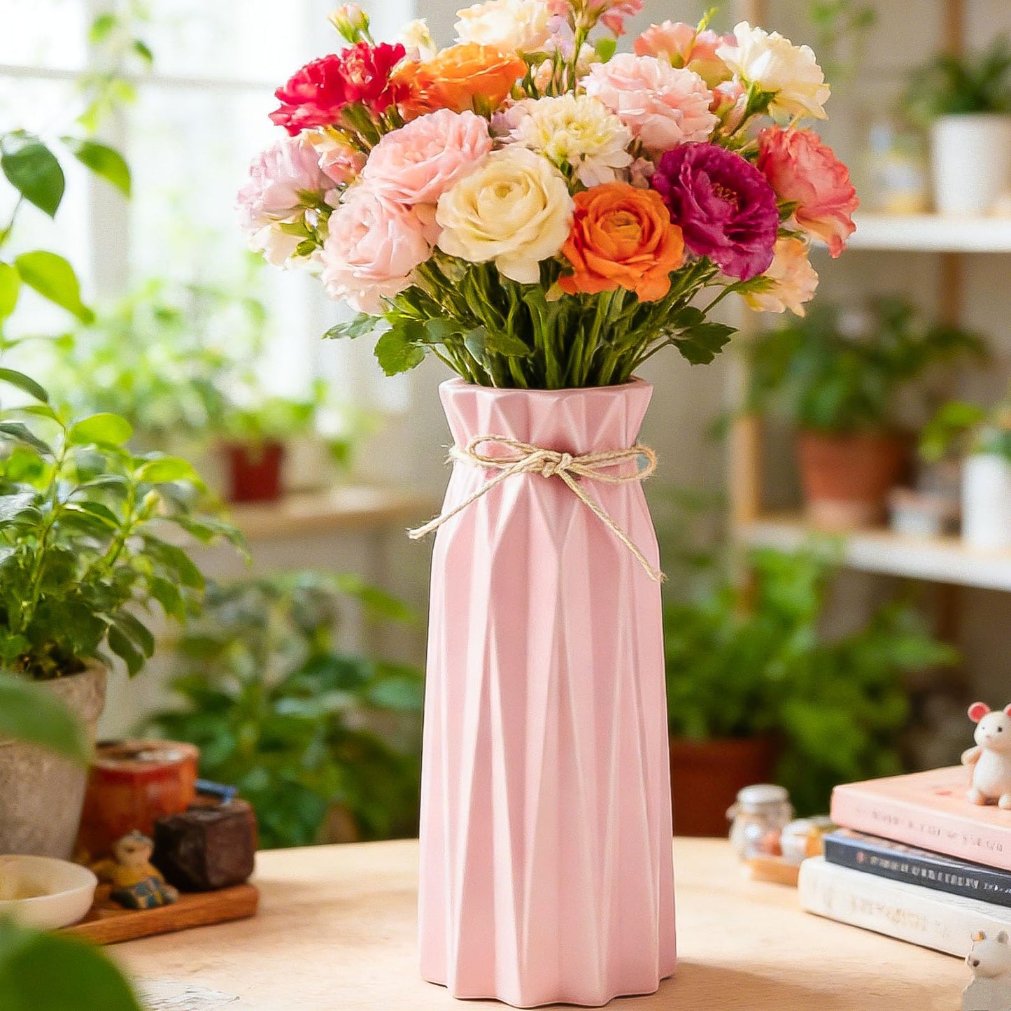 Busnos Pink 9.5inch Tall Ceramic Flower Vase Home Decor Living Room Bedroom Kitchen Office Coffee Table Room Vase Decor Cute House Warming Gifts Centerpieces for Tables Dining Room Table Decoration