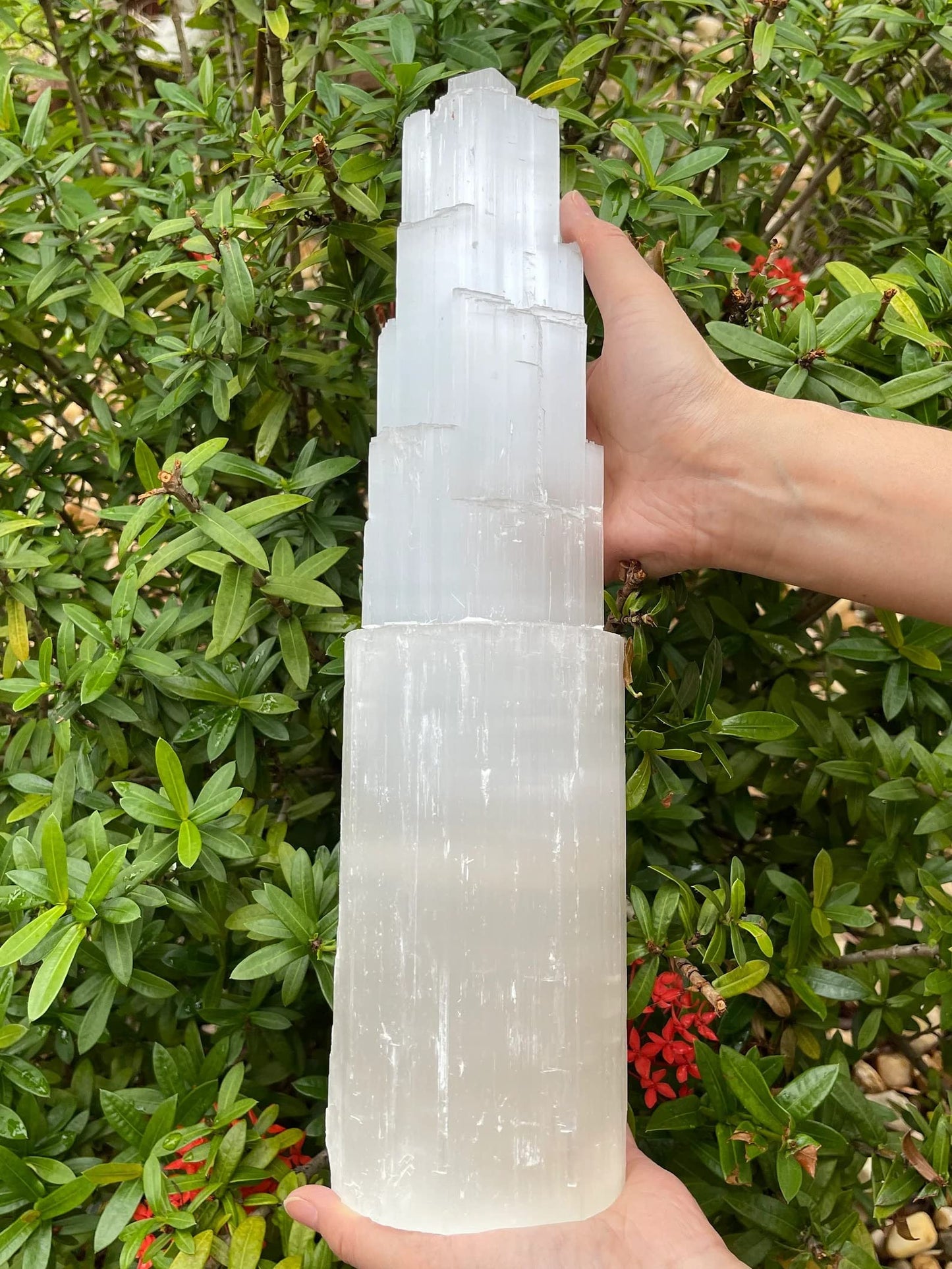 GAF TREASURES Selenite Skyscraper Tower Light – Natural White Healing Crystal, Choose Size 6", 8", 10", 12", 16" (10")