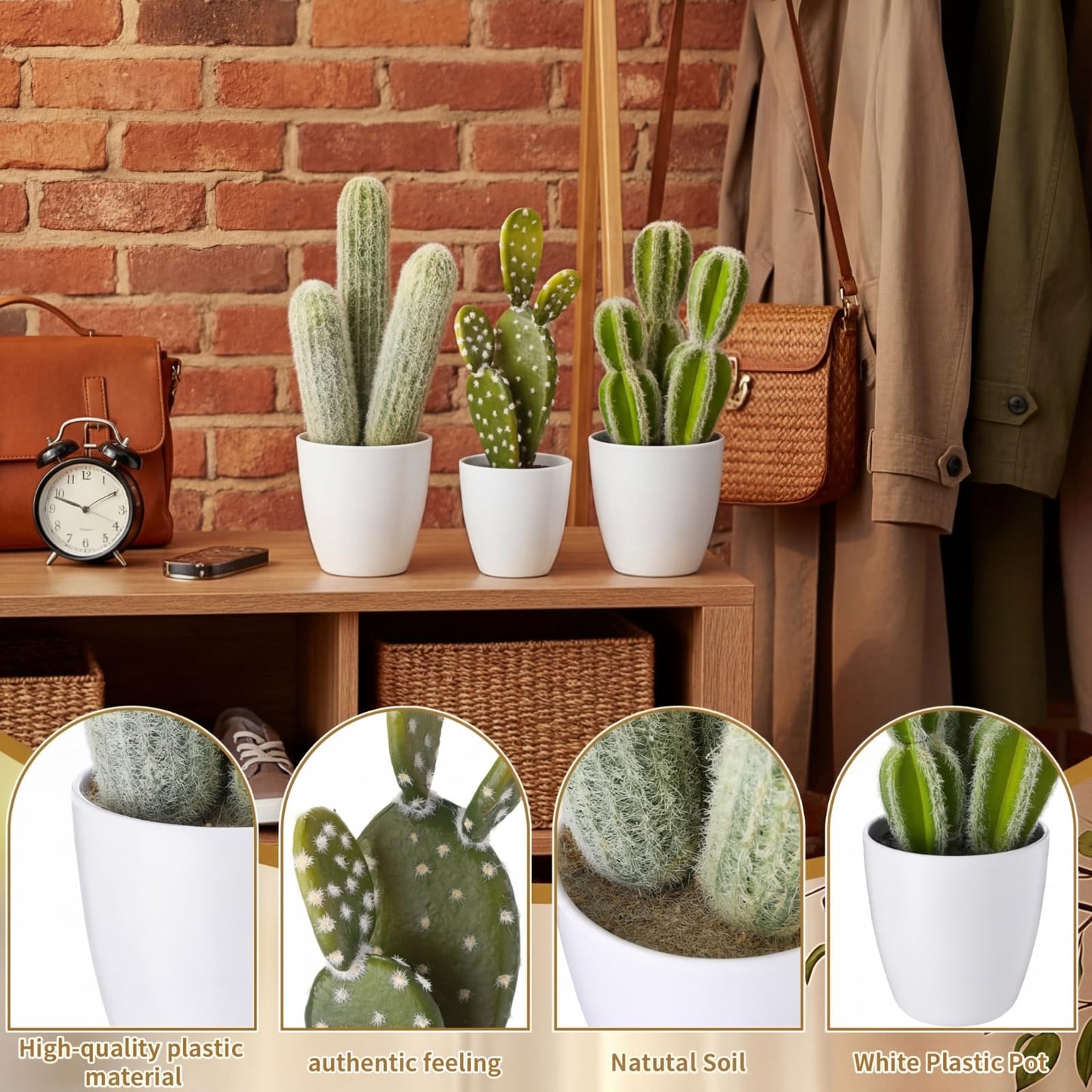 Rivvlive 3 Pcs Artificial Cactus Plants 9-11'' Fake Cactus Potted Decor No Maintenance Faux Succulent Cacti Nordic Style Decor for Home Office Desk Shelf Living Room Indoor Housewarming Gifts