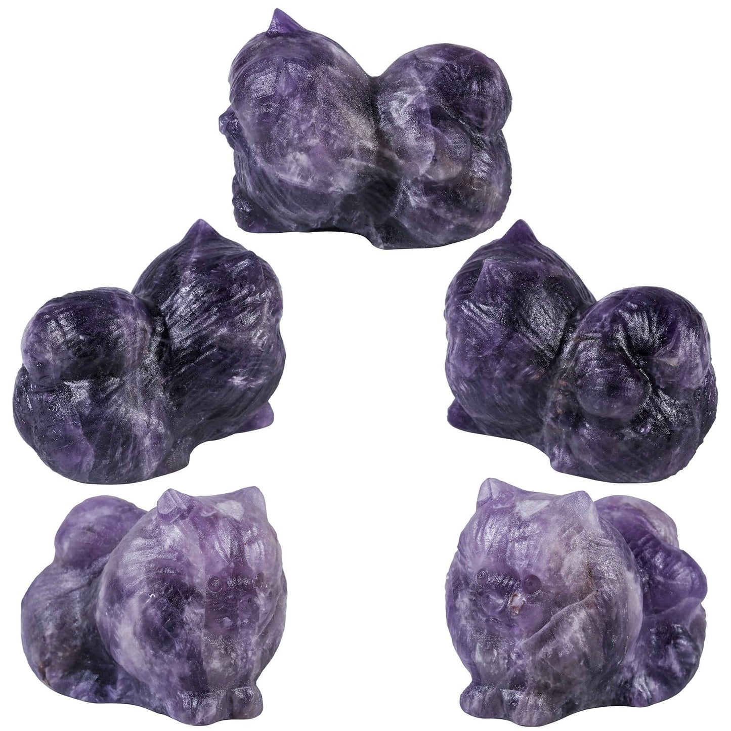 mookaitedecor Amethyst Crystal Cat Figurine Carving Animal Stone Statue