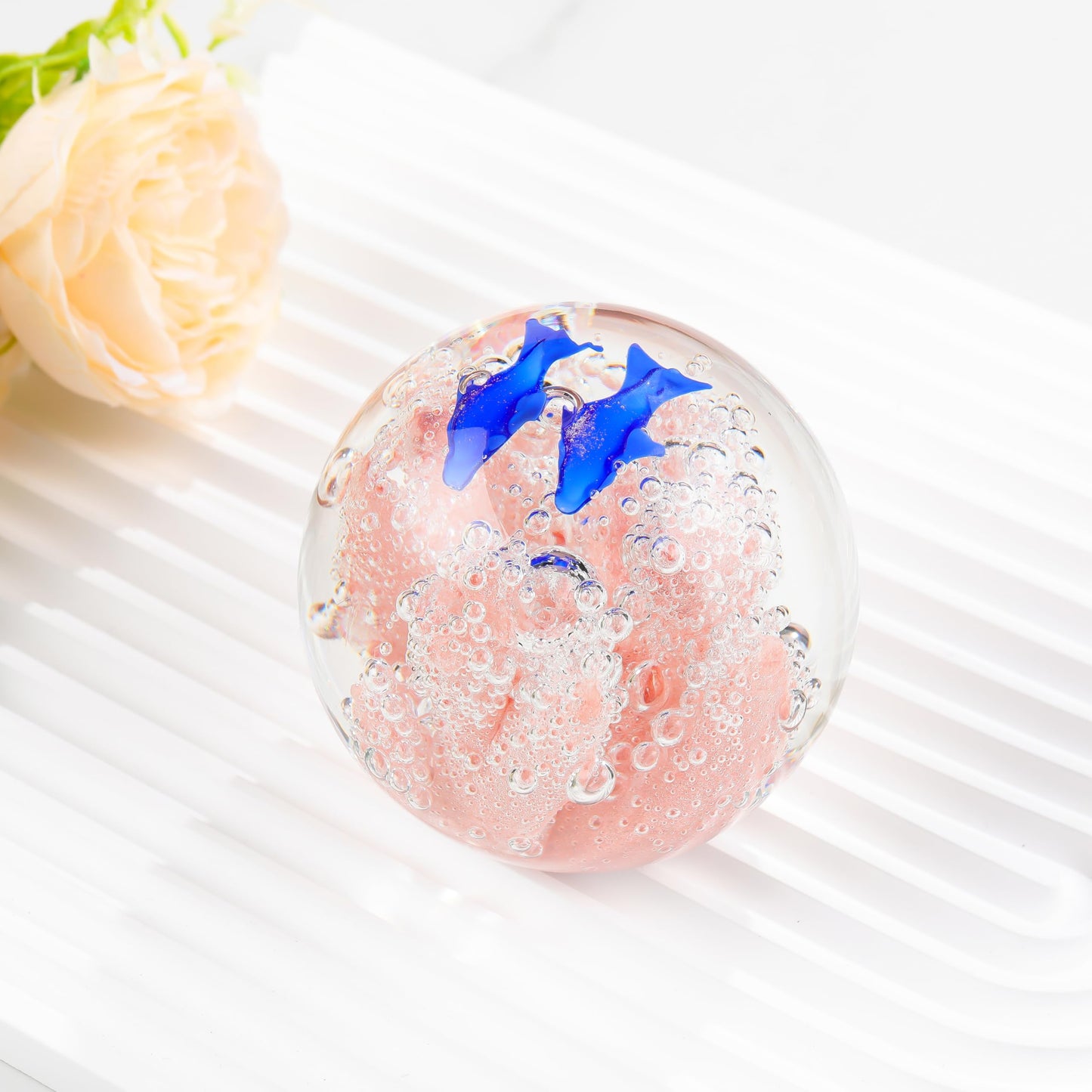 Qianwei Hand Blown Glass Figurines Ball Ocean Coral - Paperweight Glass Ball - Home Sea Decor Collectible - Aquarium Decor - Office Decor Ocean Lovers