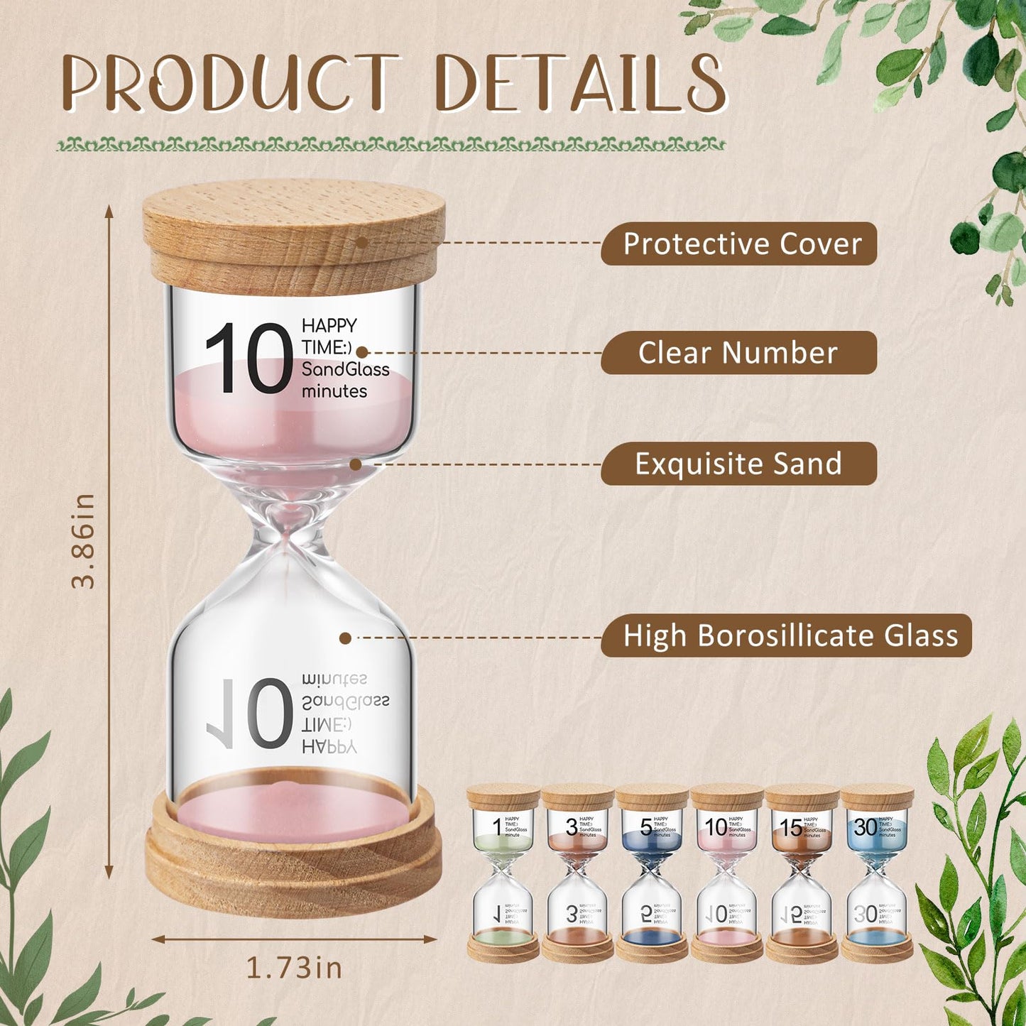 Kingdder Pack of 6 Wooden Sand Timer Set Operation Christmas Earthy Colorful Hourglass Timer Sandglass 1/3/5/10/15/30 Minutes Sand Clock Gift for Back to School Classroom Office Kitchen Cooking Home