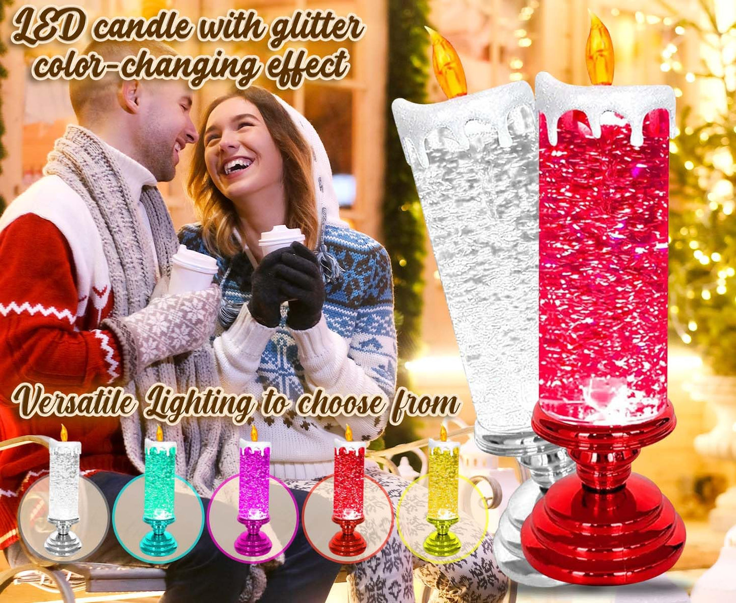 TR TOP RIVER LED Candle Glitter Color Changing, Waterproof, USB/AAA Battery Powered, Christmas/Party/Wedding Decor (Silver)