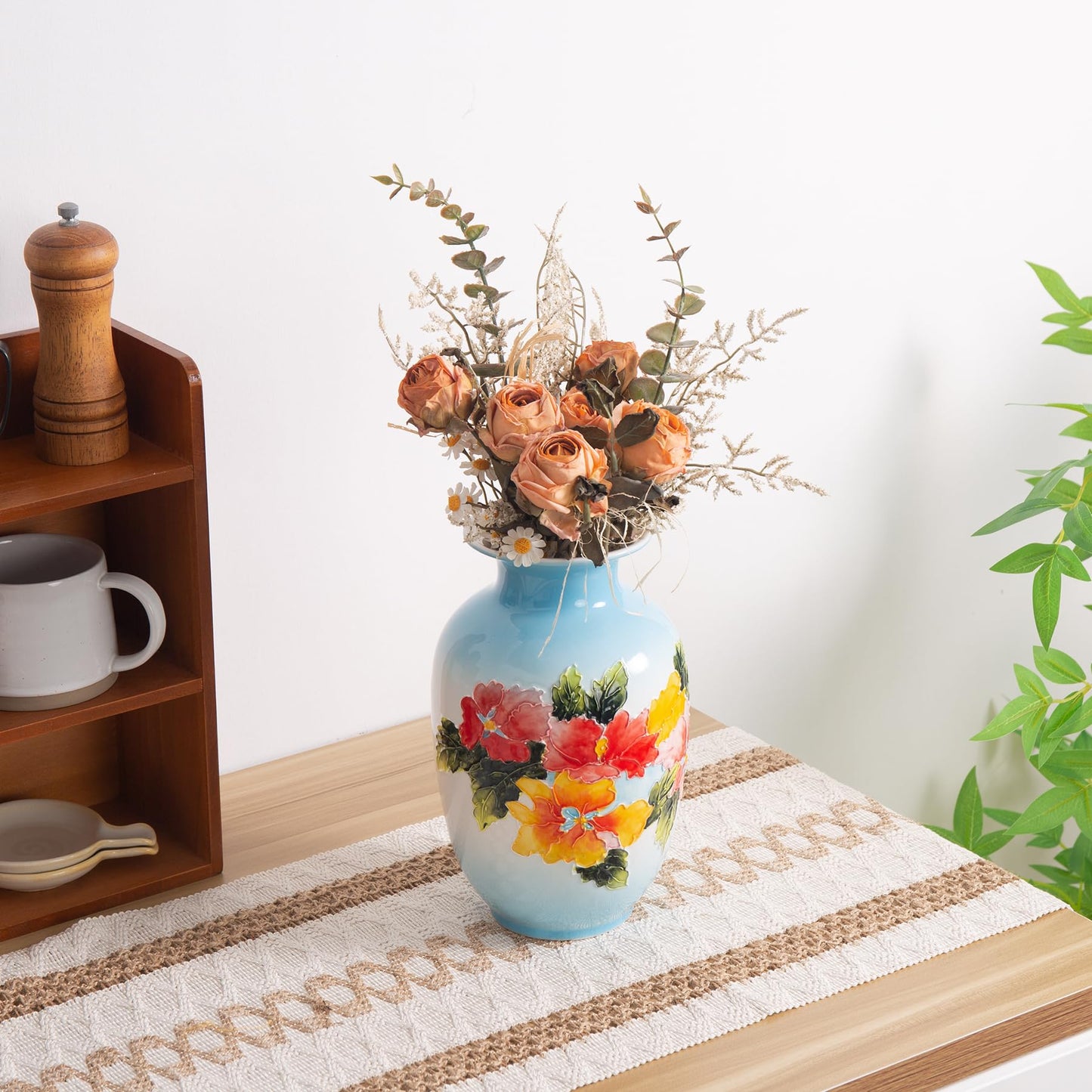 Magclay Ceramic Vase for Home Decor, Hand Painted Modern Vase Decor, Home Decorative Vase, Blue