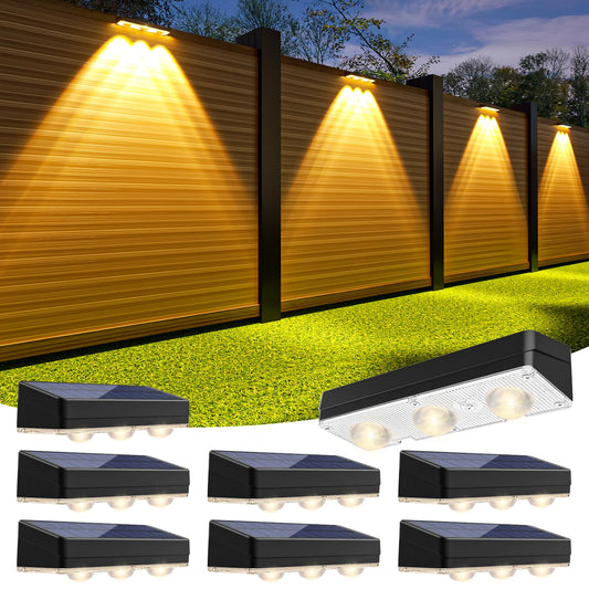JOFIOS Solar Fence Lights Outdoor,1300mAh,Warm/Natural/Cool White,IP65 Waterproof,6 inch Fence Lights Solar Powered,Solar Lighting for Deck, Backyard, Railing(8Pack Black)